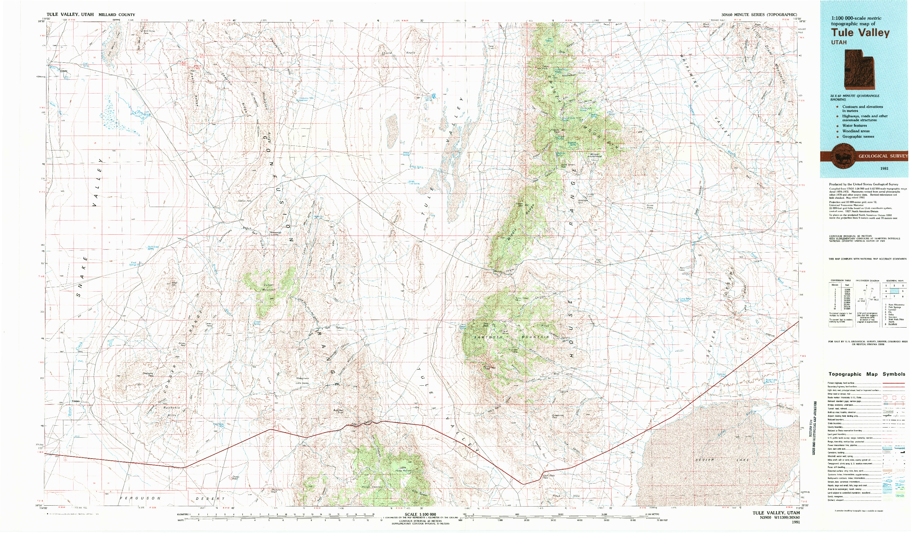 USGS 1:100000-SCALE QUADRANGLE FOR TULE VALLEY, UT 1981