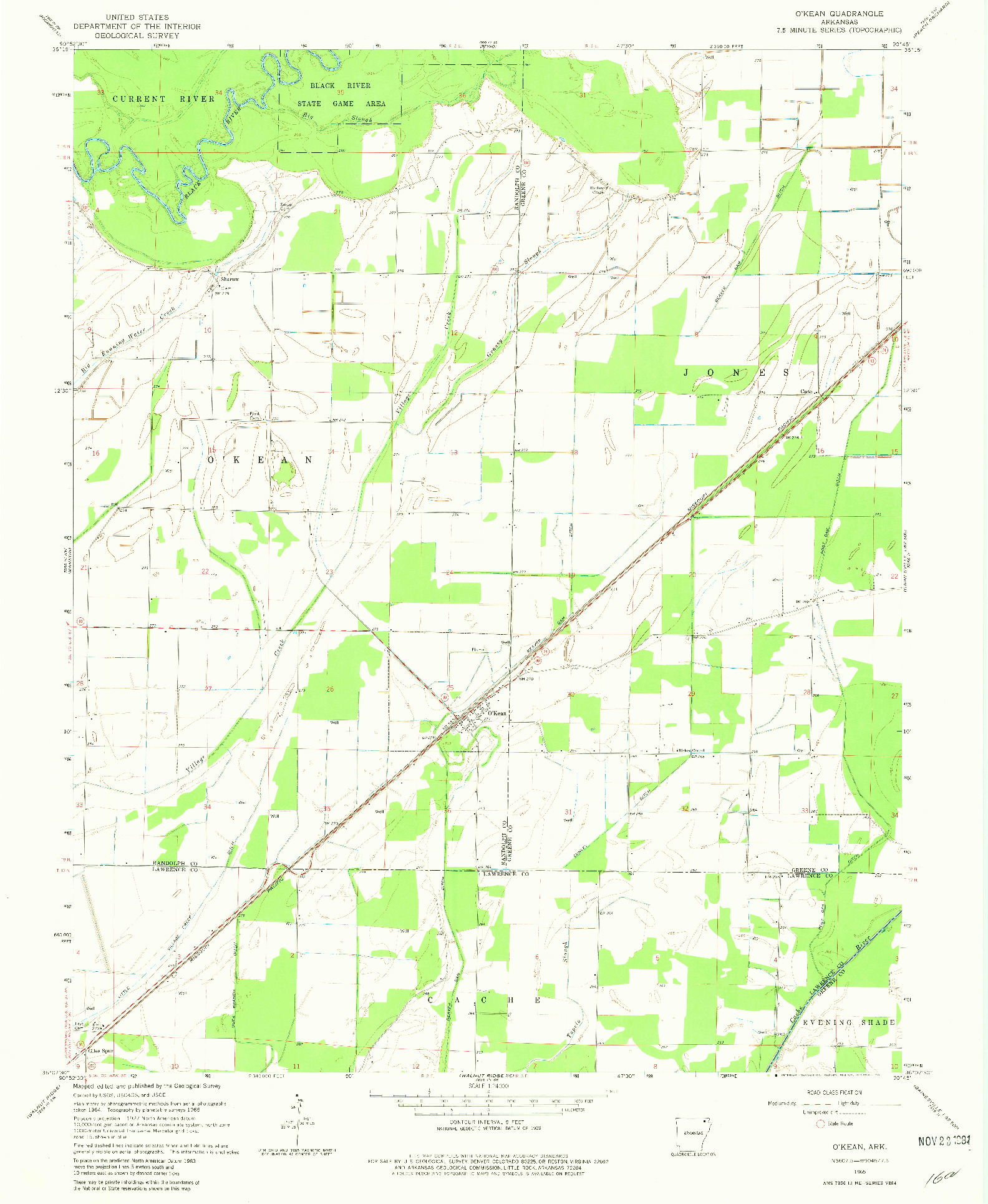 USGS 1:24000-SCALE QUADRANGLE FOR O'KEAN, AR 1965