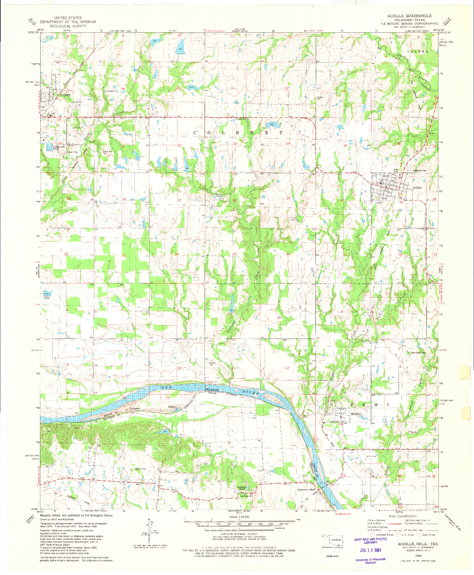 USGS 1:24000-SCALE QUADRANGLE FOR ACHILLE, OK 1980
