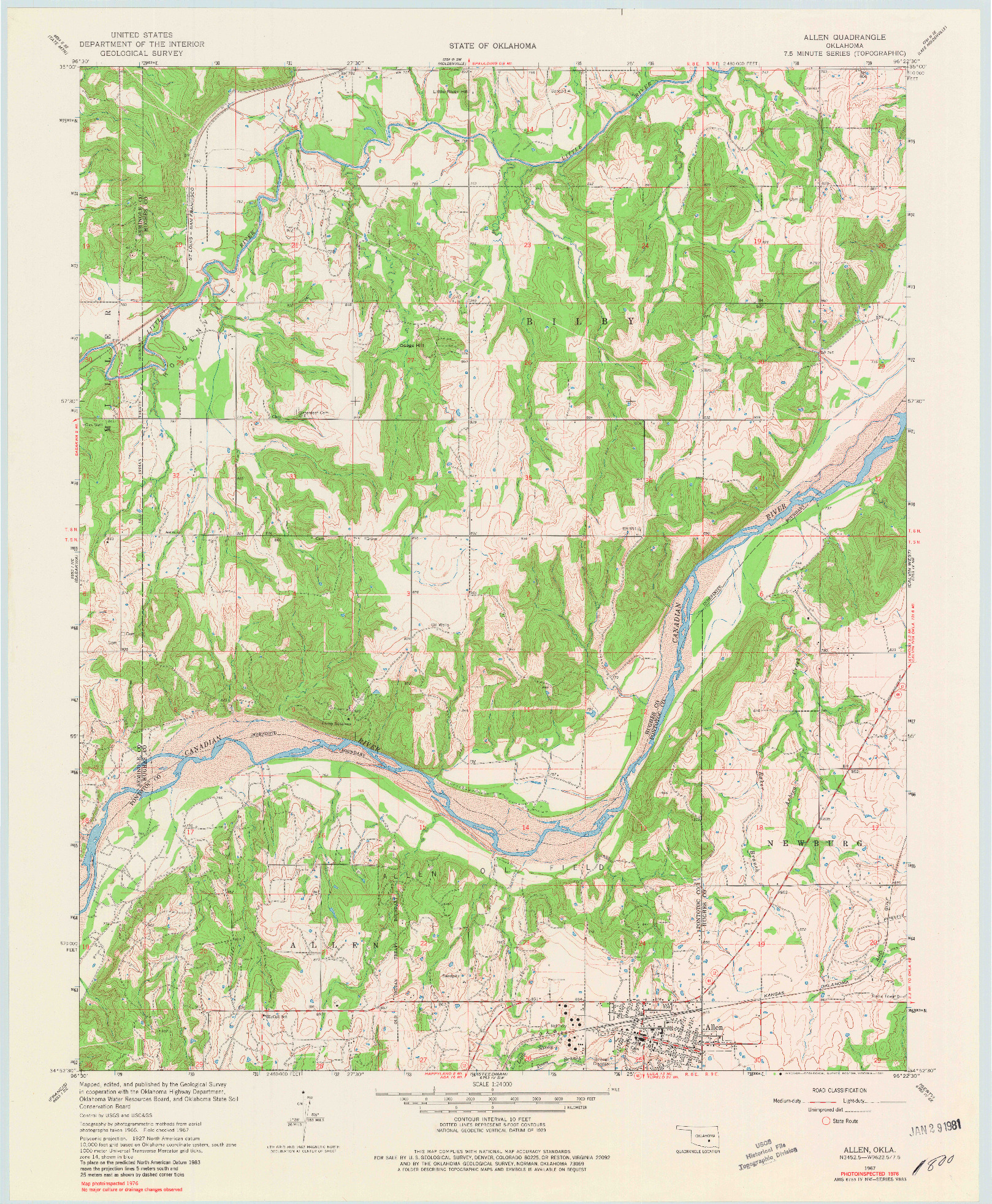 USGS 1:24000-SCALE QUADRANGLE FOR ALLEN, OK 1967