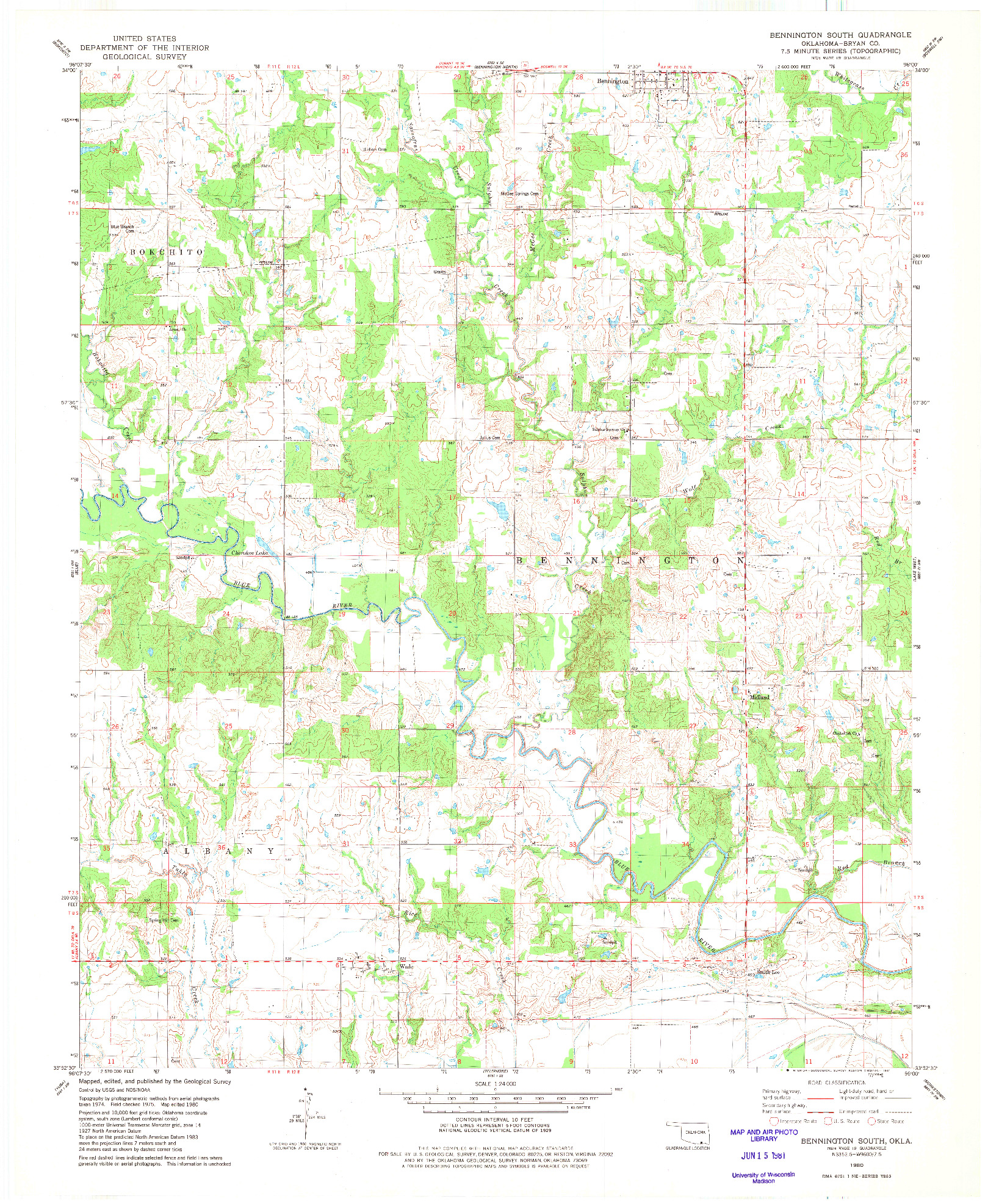 USGS 1:24000-SCALE QUADRANGLE FOR BENNINGTON SOUTH, OK 1980