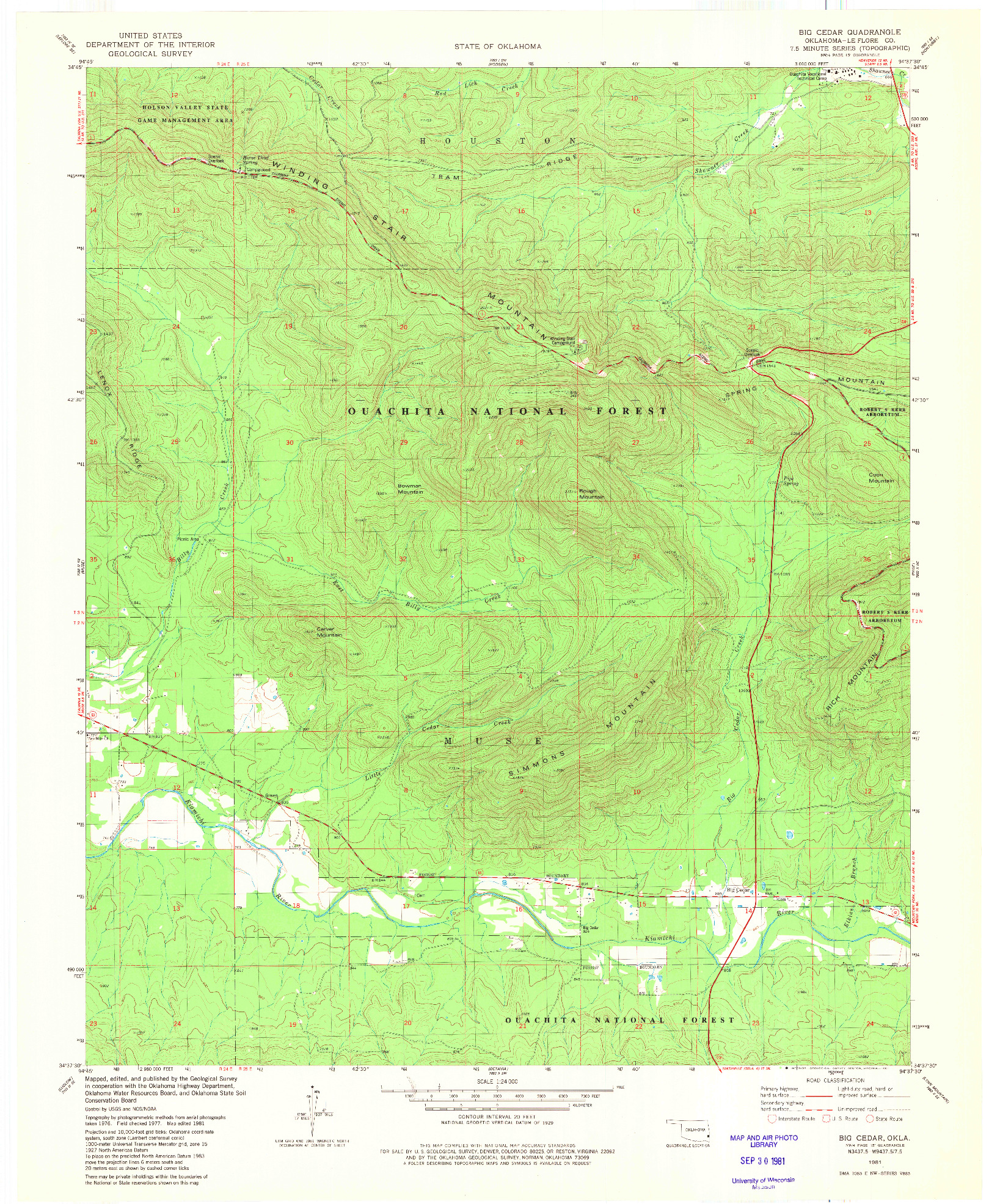 USGS 1:24000-SCALE QUADRANGLE FOR BIG CEDAR, OK 1981