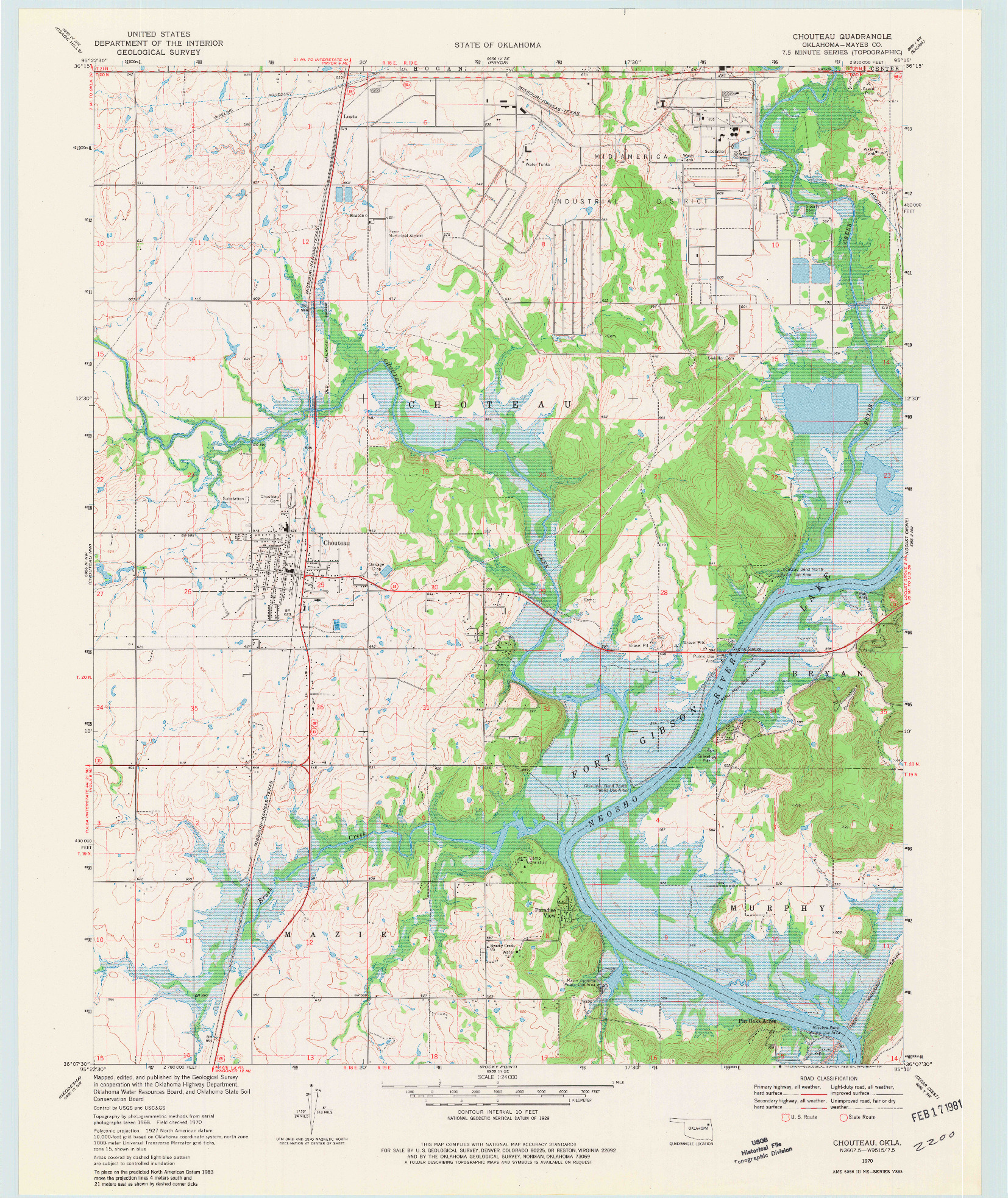 USGS 1:24000-SCALE QUADRANGLE FOR CHOUTEAU, OK 1970