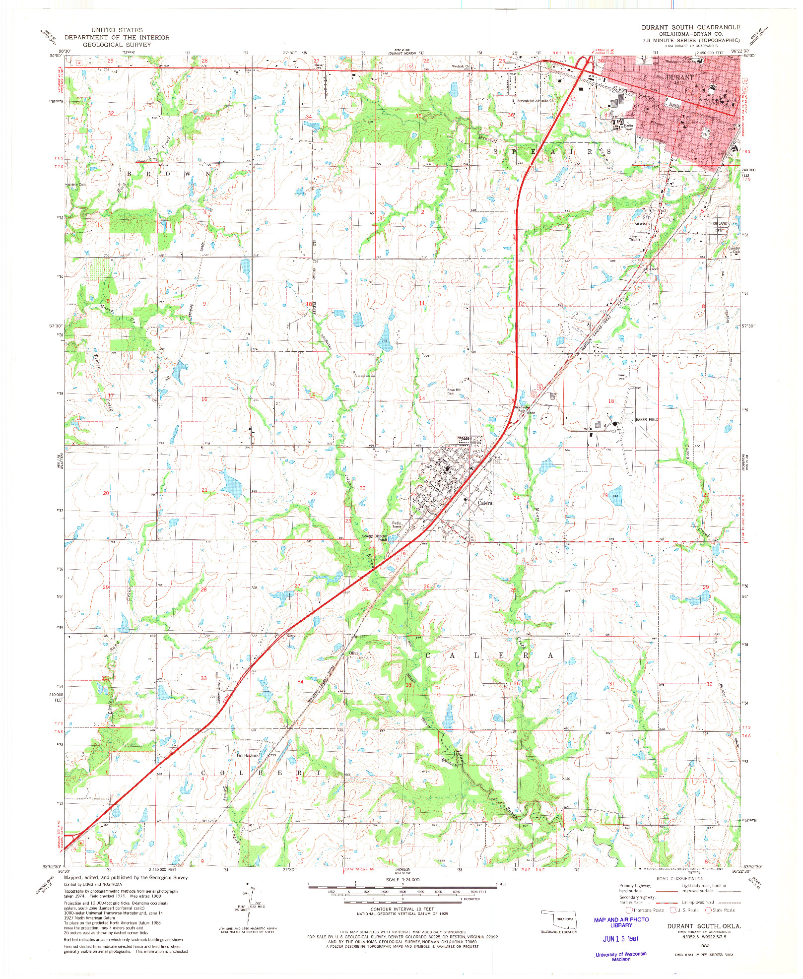 USGS 1:24000-SCALE QUADRANGLE FOR DURANT SOUTH, OK 1980