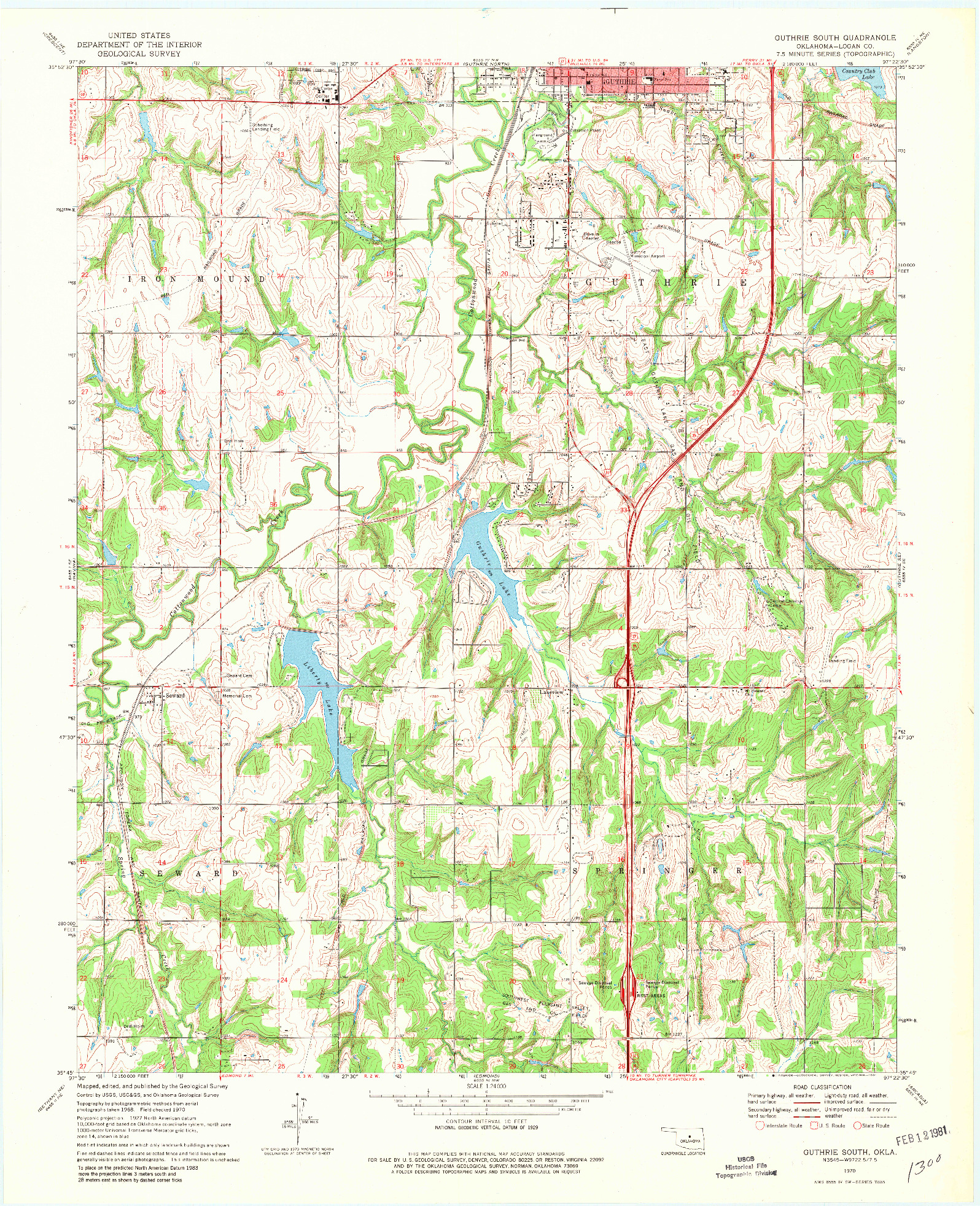 USGS 1:24000-SCALE QUADRANGLE FOR GUTHRIE SOUTH, OK 1970