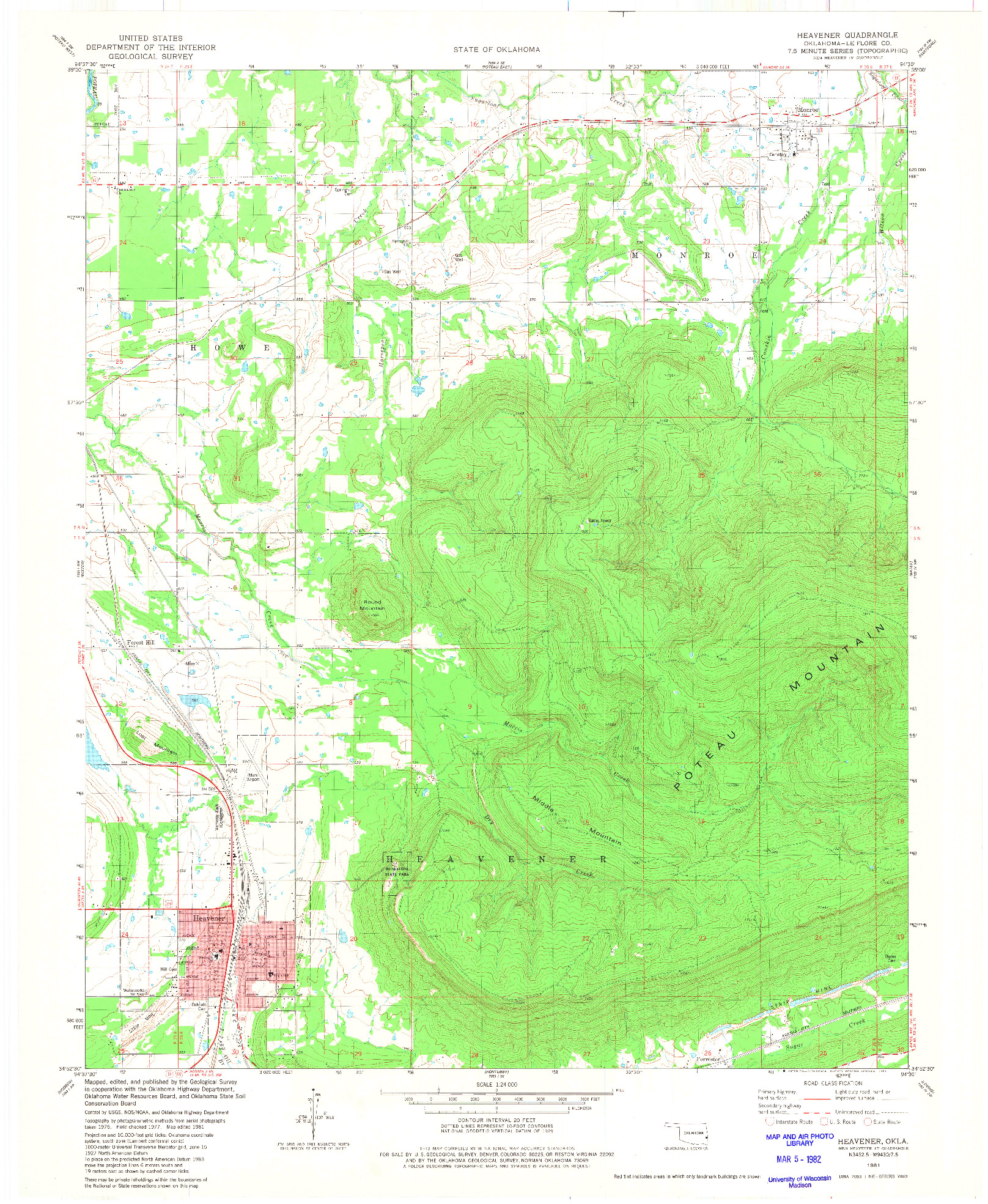 USGS 1:24000-SCALE QUADRANGLE FOR HEAVENER, OK 1981