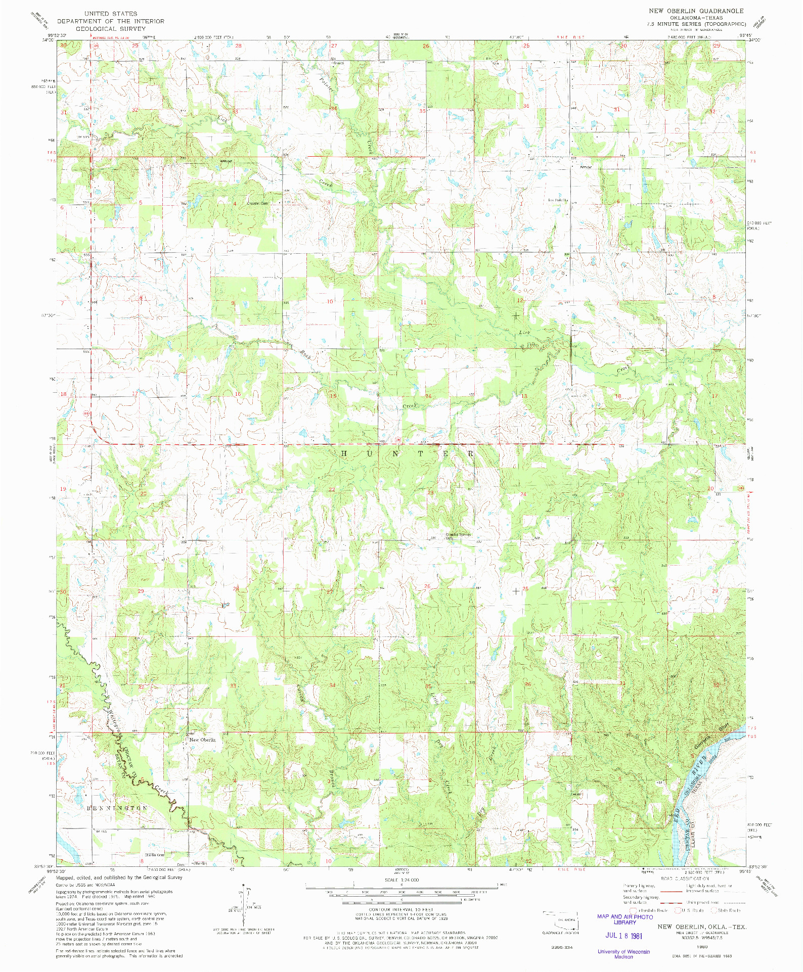 USGS 1:24000-SCALE QUADRANGLE FOR NEW OBERLIN, OK 1980