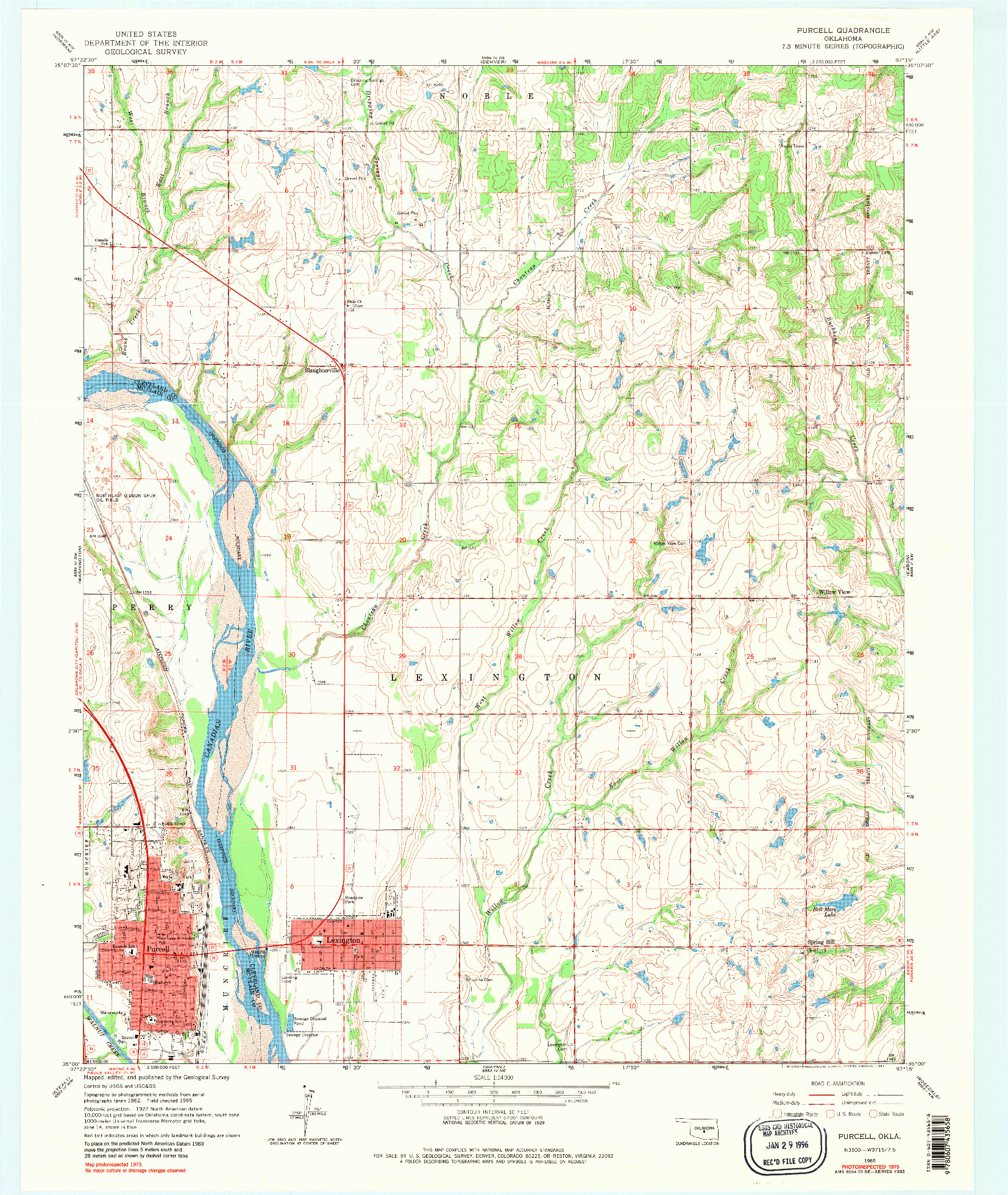 USGS 1:24000-SCALE QUADRANGLE FOR PURCELL, OK 1965
