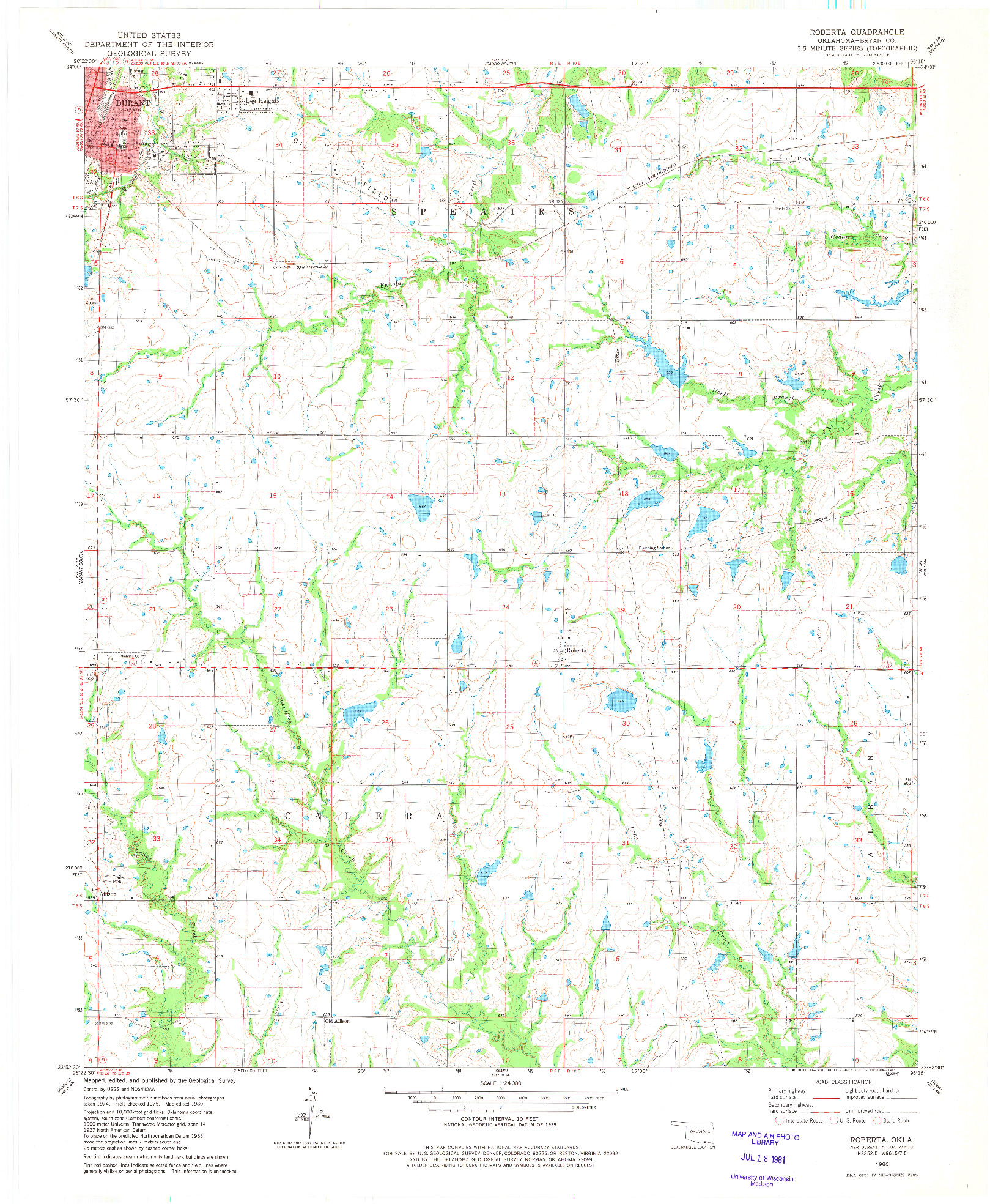 USGS 1:24000-SCALE QUADRANGLE FOR ROBERTA, OK 1980