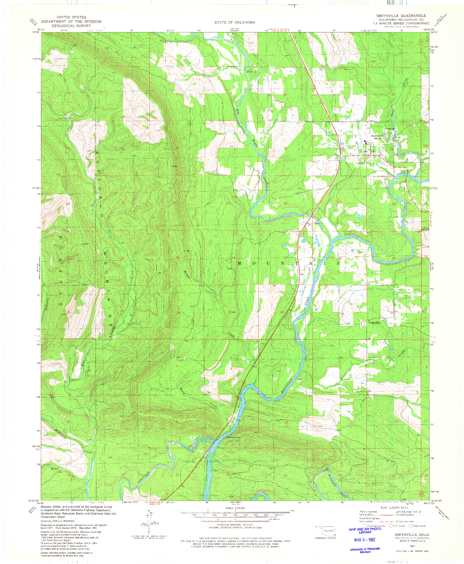 USGS 1:24000-SCALE QUADRANGLE FOR SMITHVILLE, OK 1981