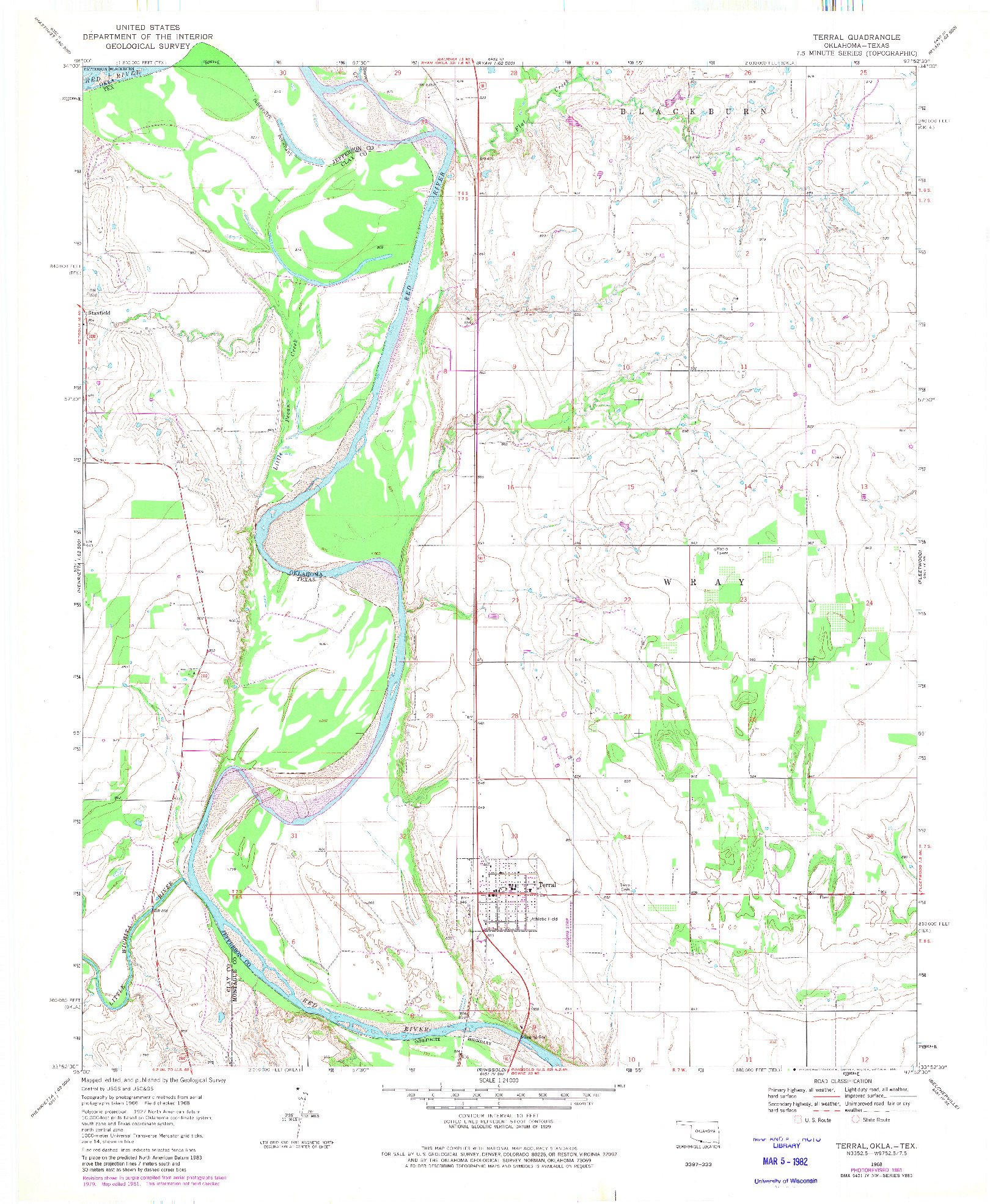 USGS 1:24000-SCALE QUADRANGLE FOR TERRAL, OK 1968