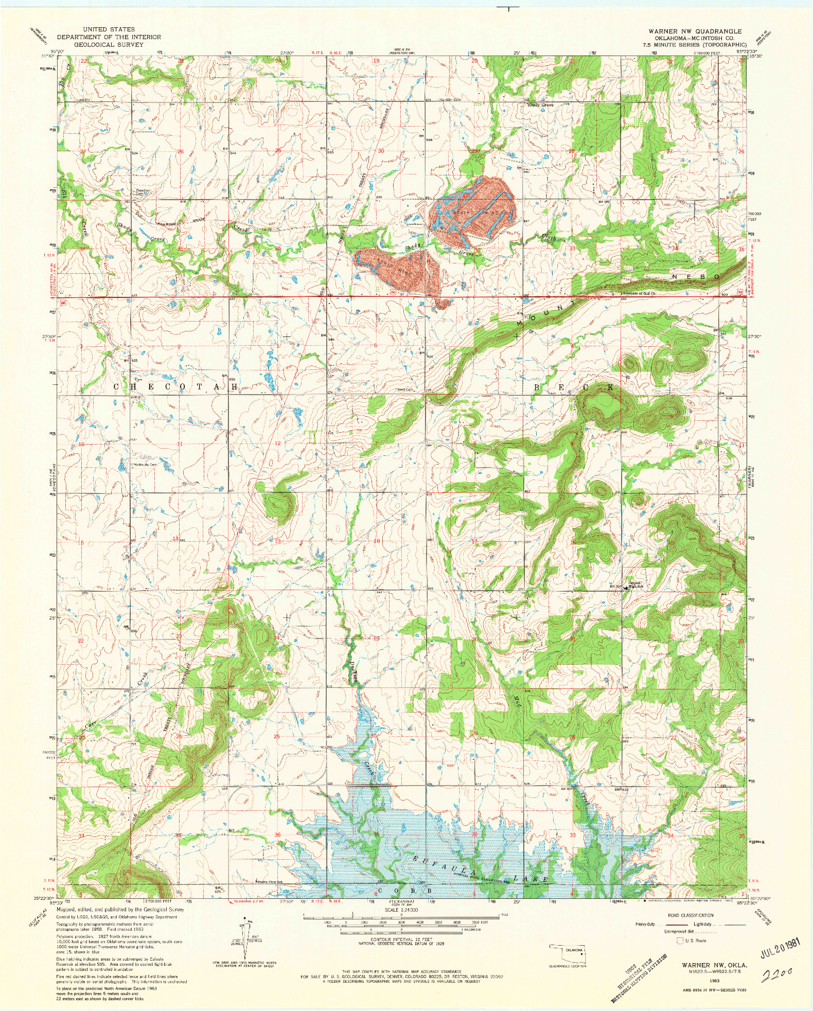 USGS 1:24000-SCALE QUADRANGLE FOR WARNER NW, OK 1963