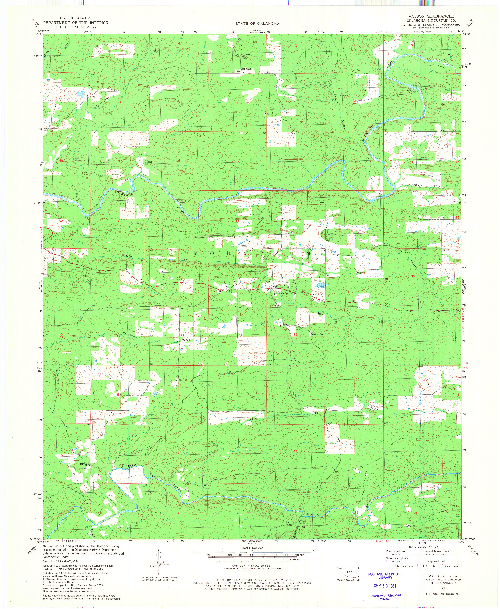 USGS 1:24000-SCALE QUADRANGLE FOR WATSON, OK 1981