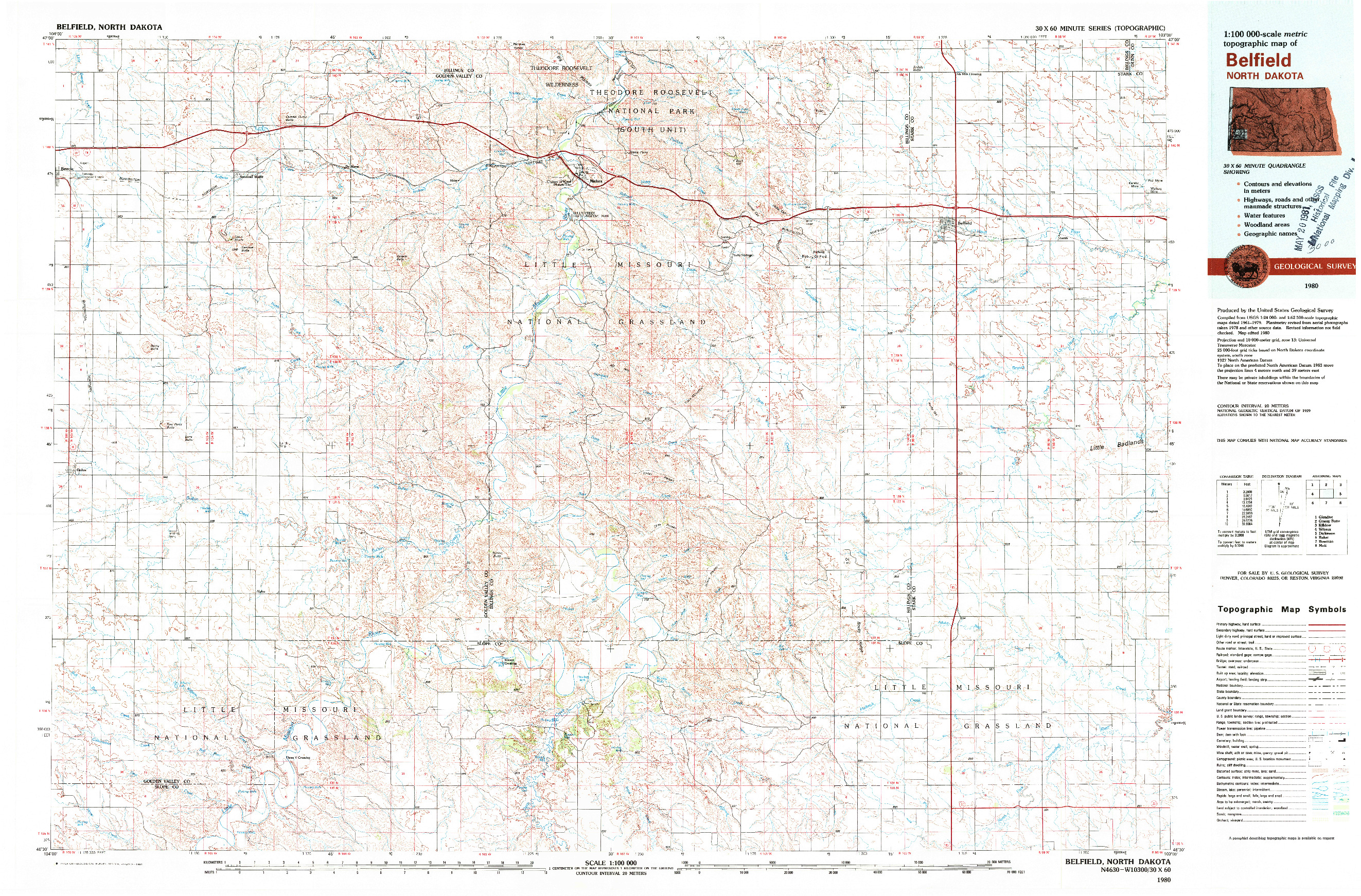 USGS 1:100000-SCALE QUADRANGLE FOR BELFIELD, ND 1980
