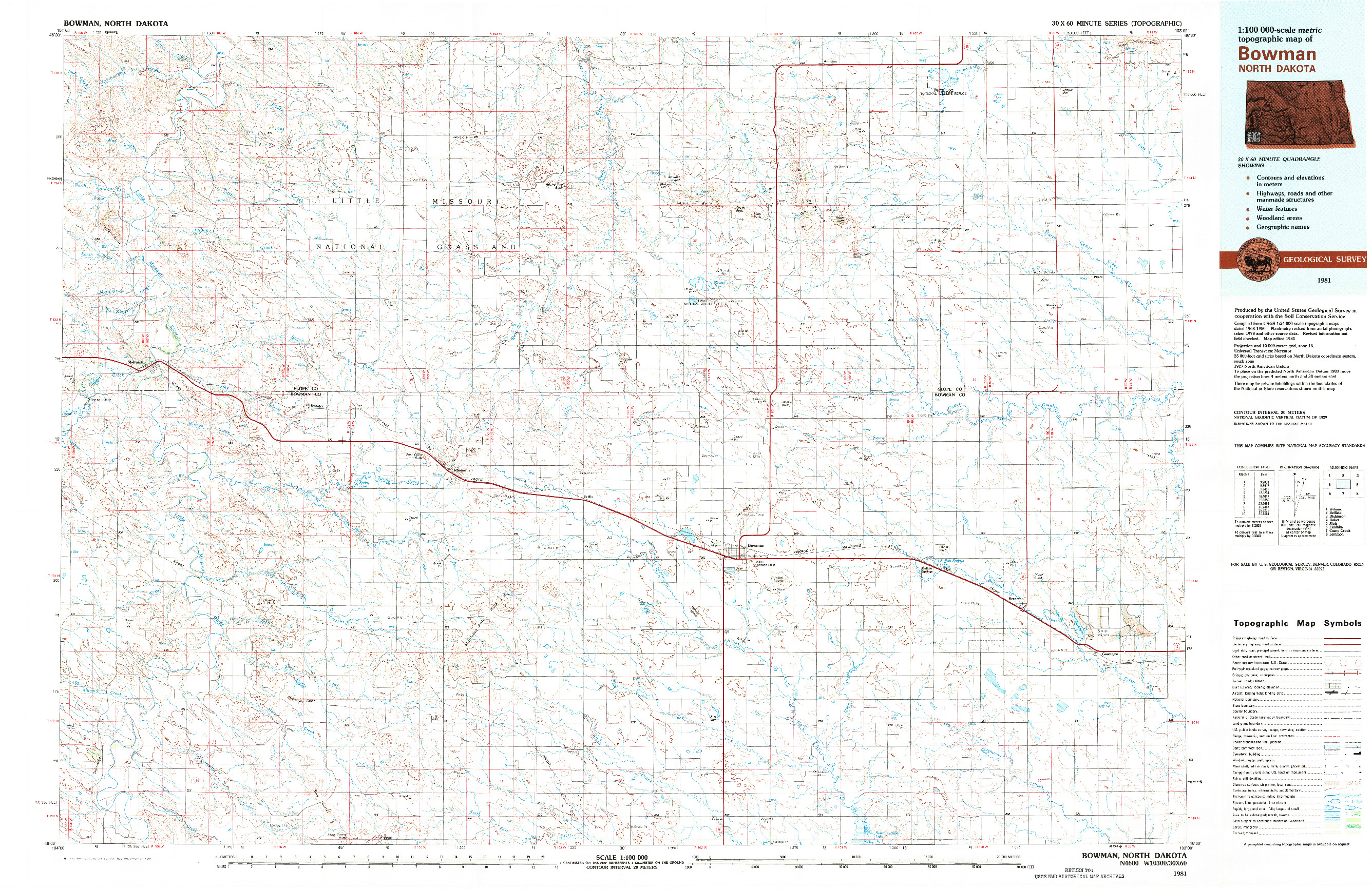 USGS 1:100000-SCALE QUADRANGLE FOR BOWMAN, ND 1981