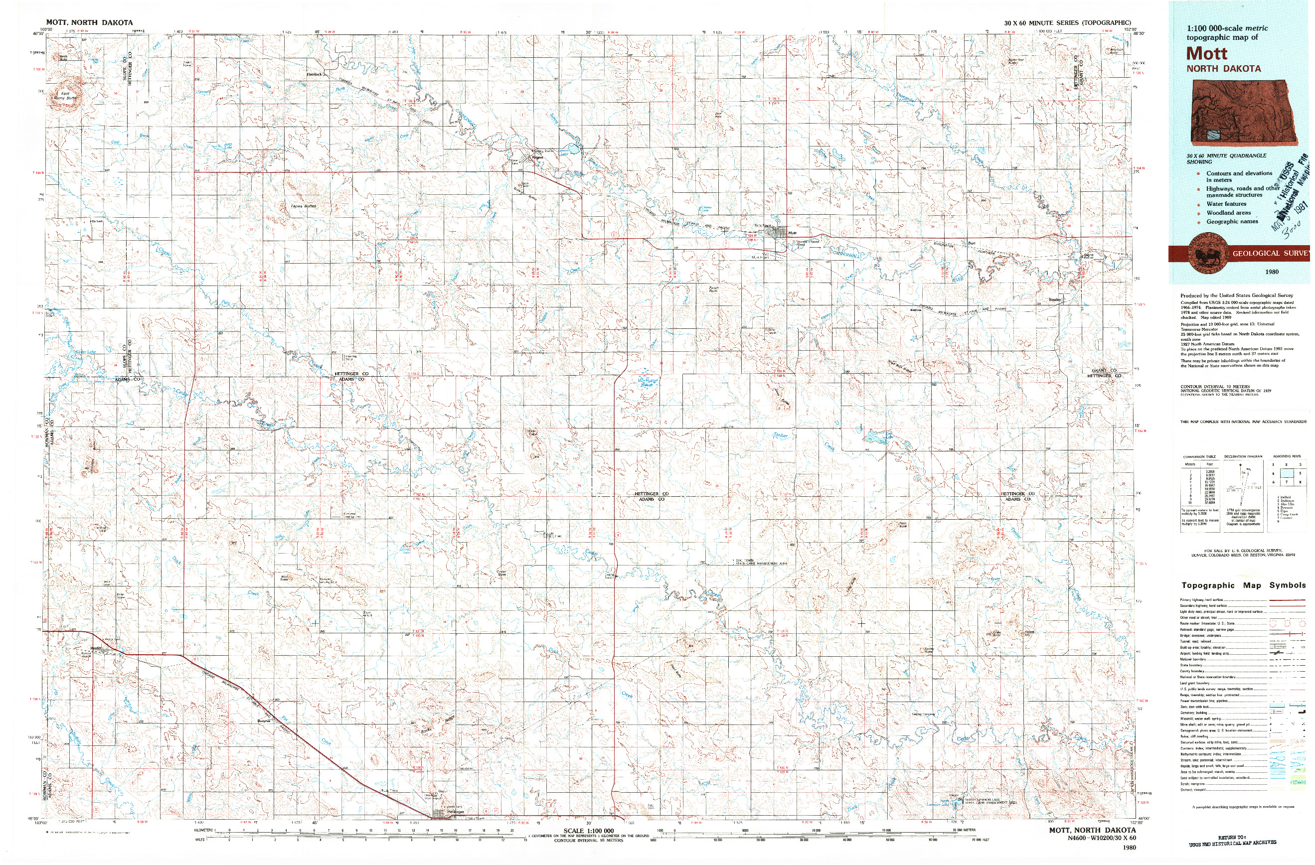 USGS 1:100000-SCALE QUADRANGLE FOR MOTT, ND 1980