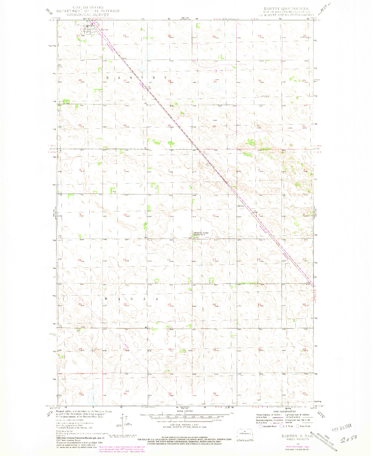 USGS 1:24000-SCALE QUADRANGLE FOR BANTRY, ND 1949