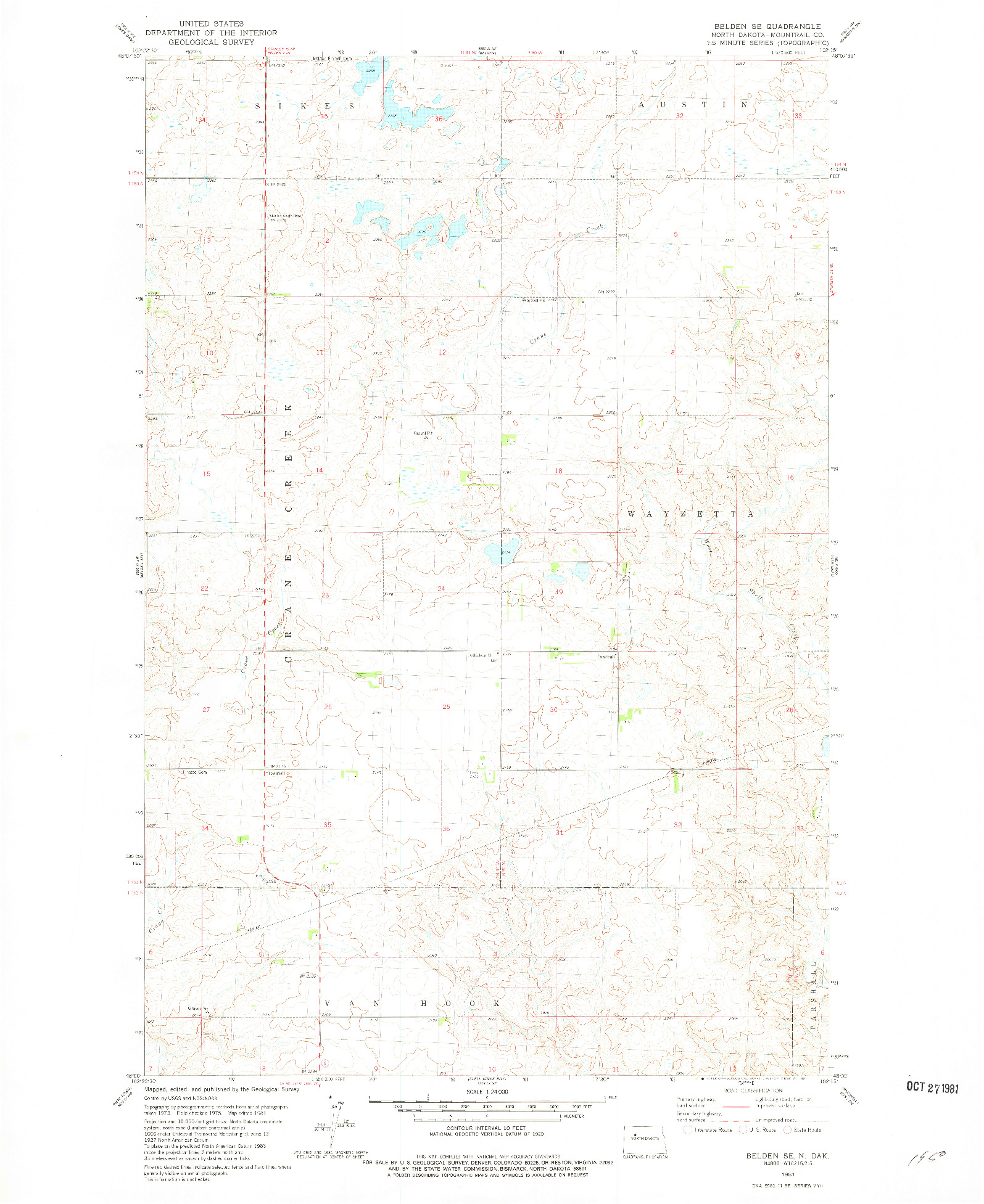 USGS 1:24000-SCALE QUADRANGLE FOR BELDEN SE, ND 1981