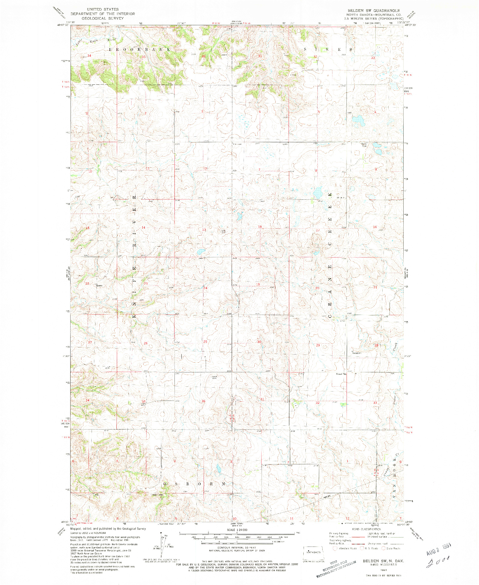 USGS 1:24000-SCALE QUADRANGLE FOR BELDEN SW, ND 1981