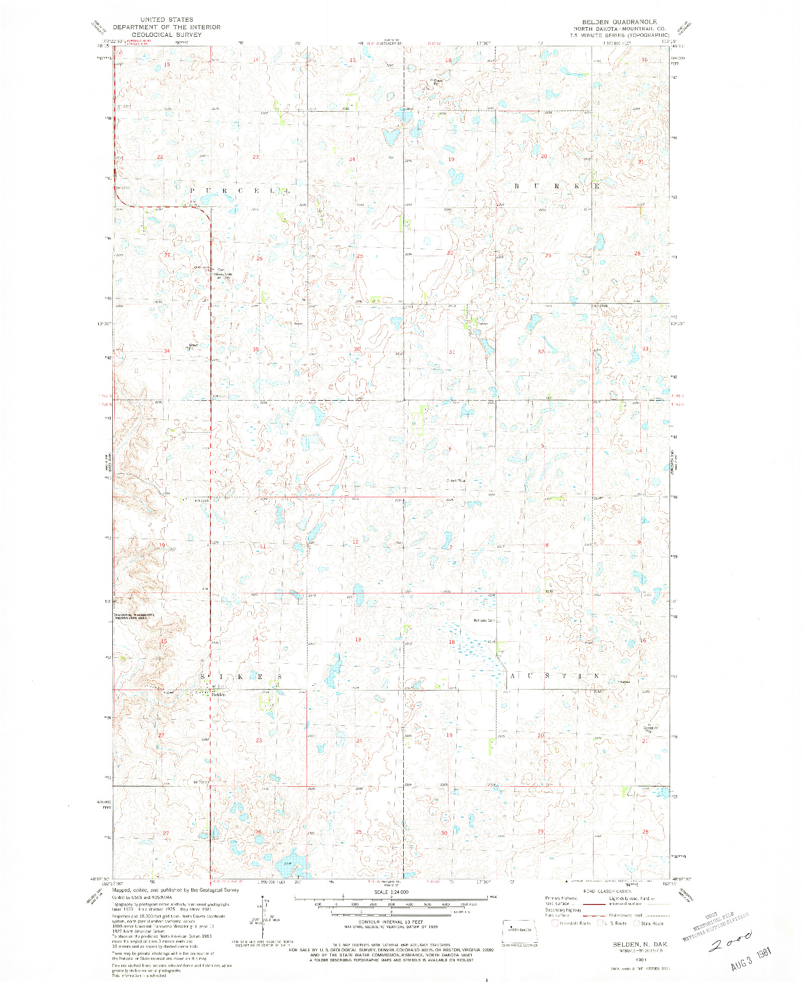 USGS 1:24000-SCALE QUADRANGLE FOR BELDEN, ND 1981
