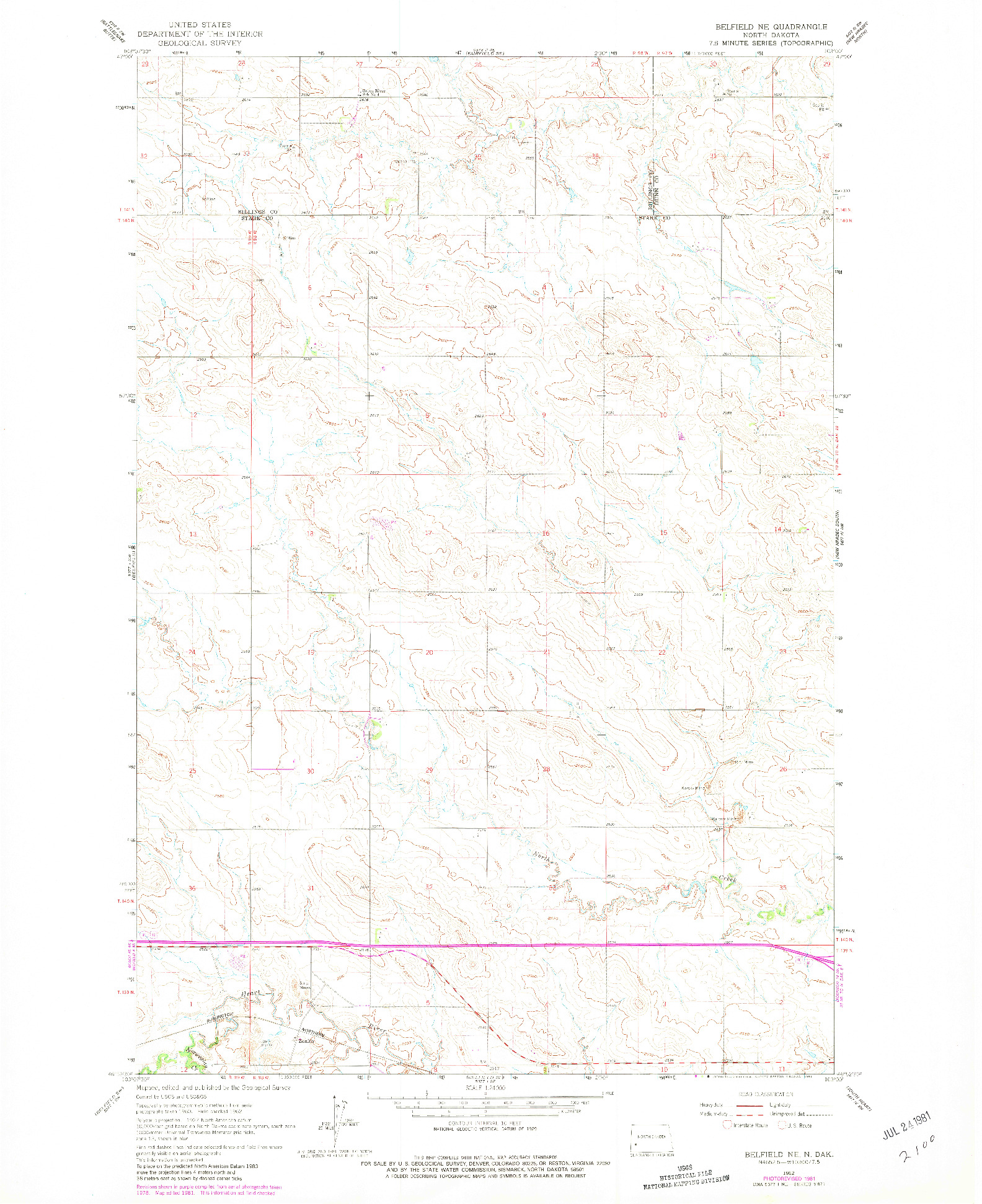 USGS 1:24000-SCALE QUADRANGLE FOR BELFIELD NE, ND 1962