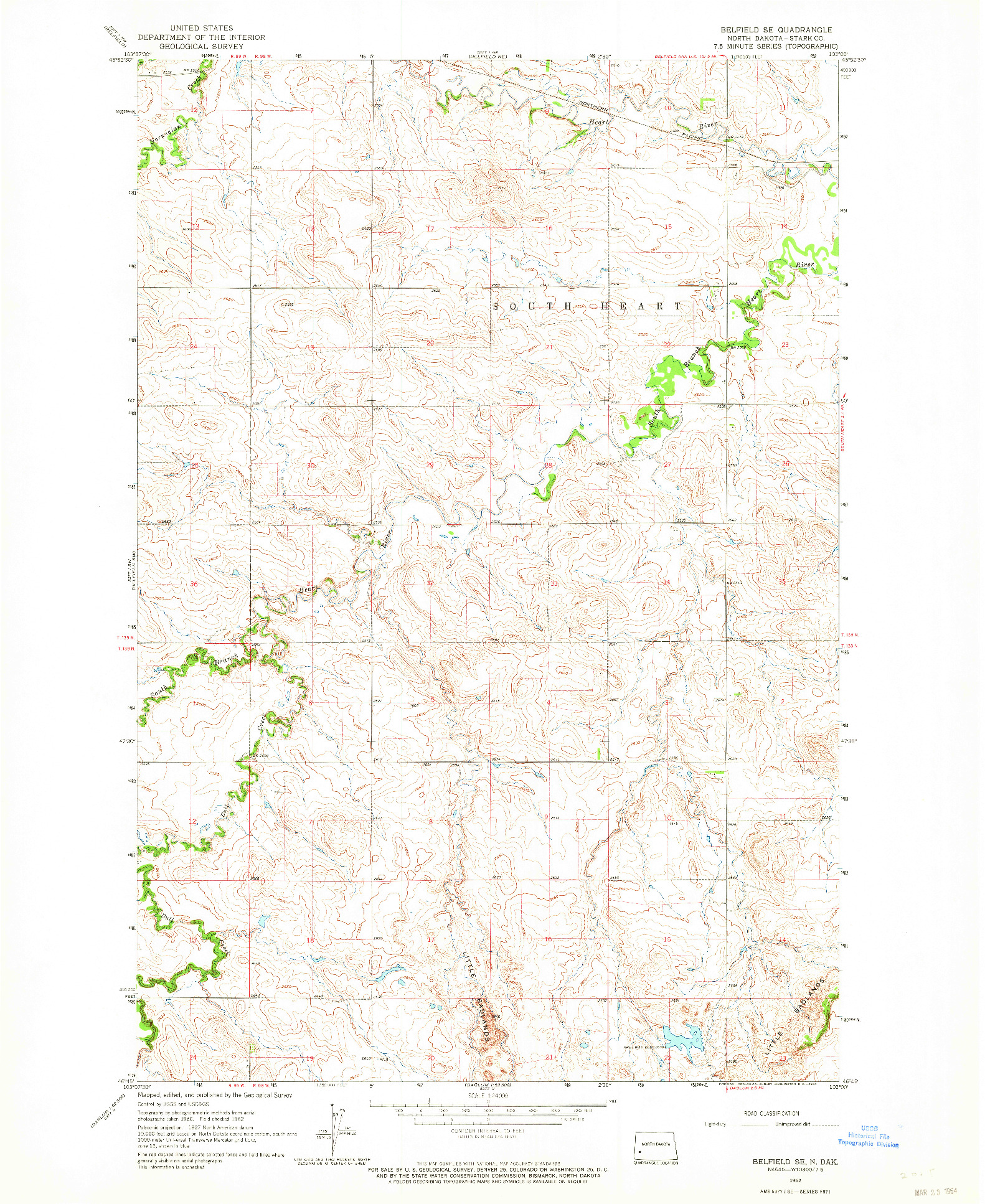 USGS 1:24000-SCALE QUADRANGLE FOR BELFIELD SE, ND 1962