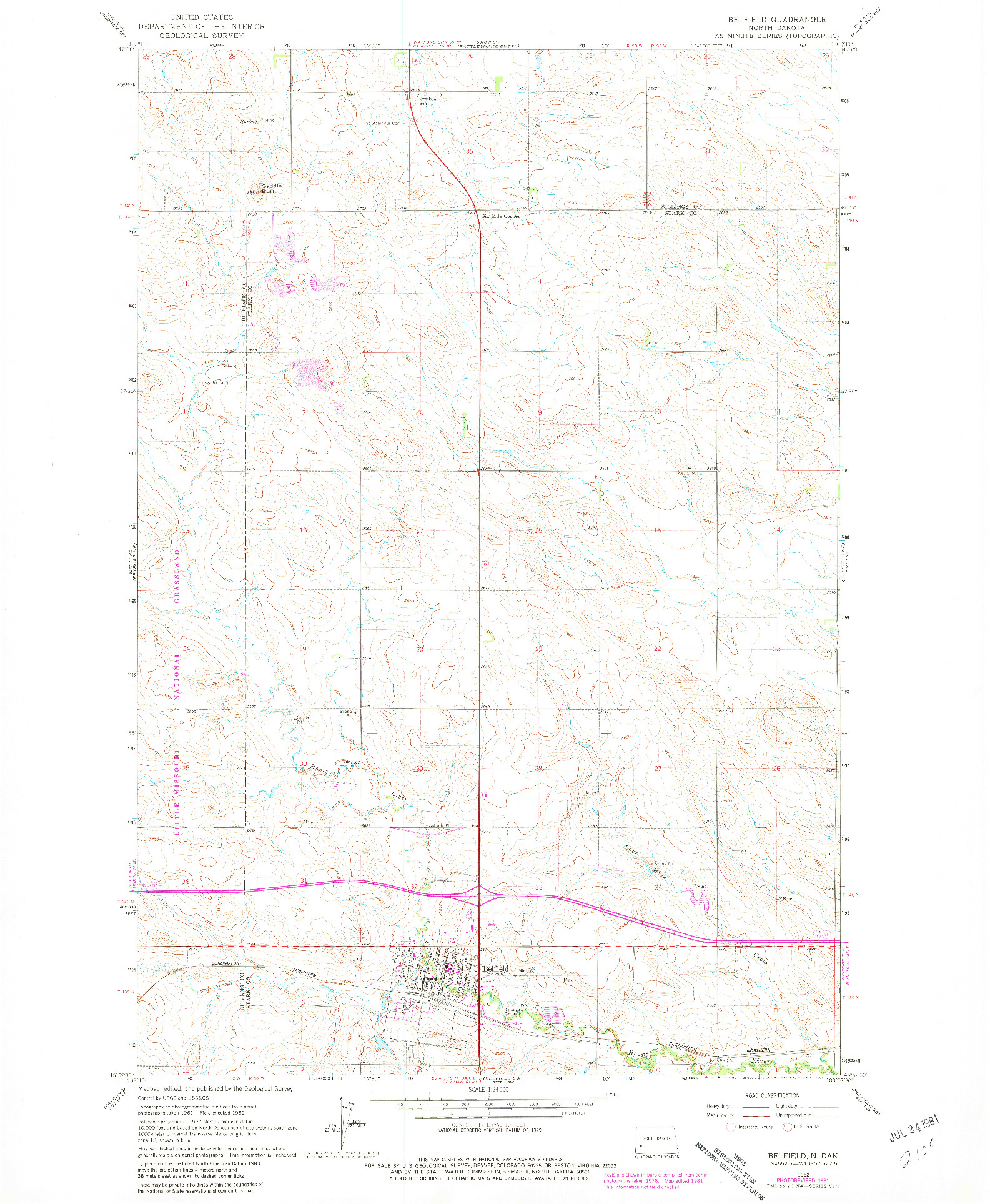 USGS 1:24000-SCALE QUADRANGLE FOR BELFIELD, ND 1962