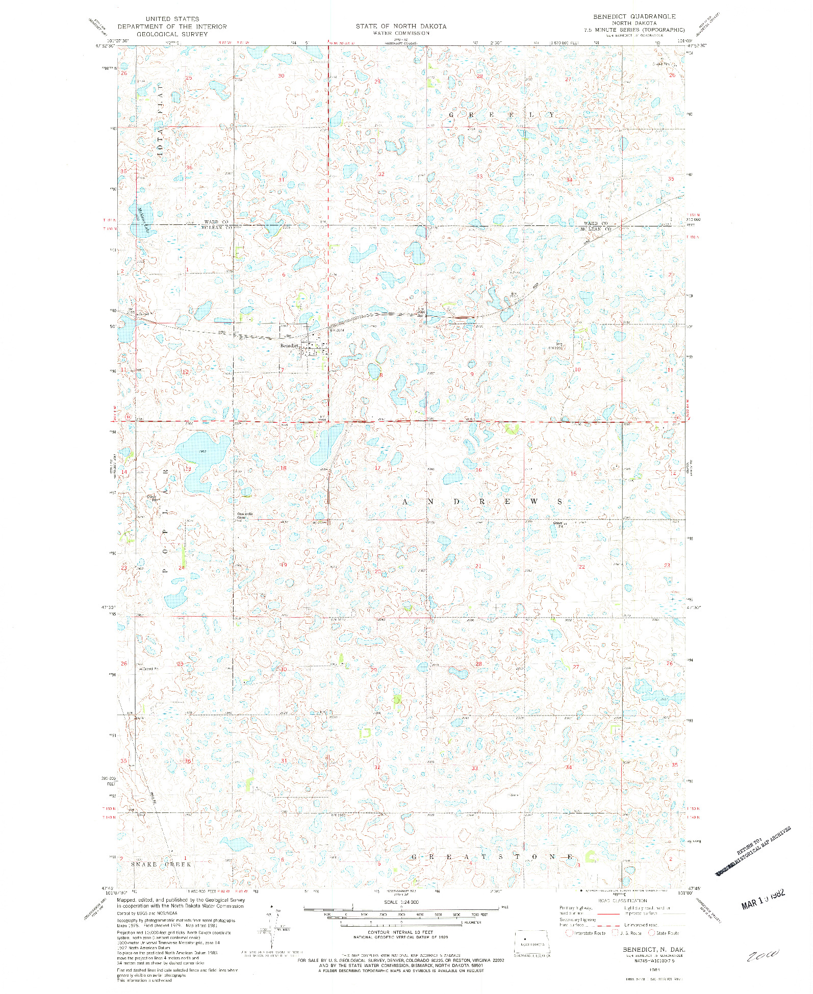 USGS 1:24000-SCALE QUADRANGLE FOR BENEDICT, ND 1981