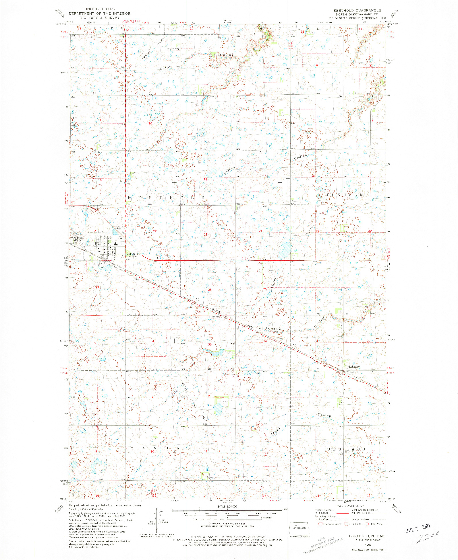 USGS 1:24000-SCALE QUADRANGLE FOR BERTHOLD, ND 1980