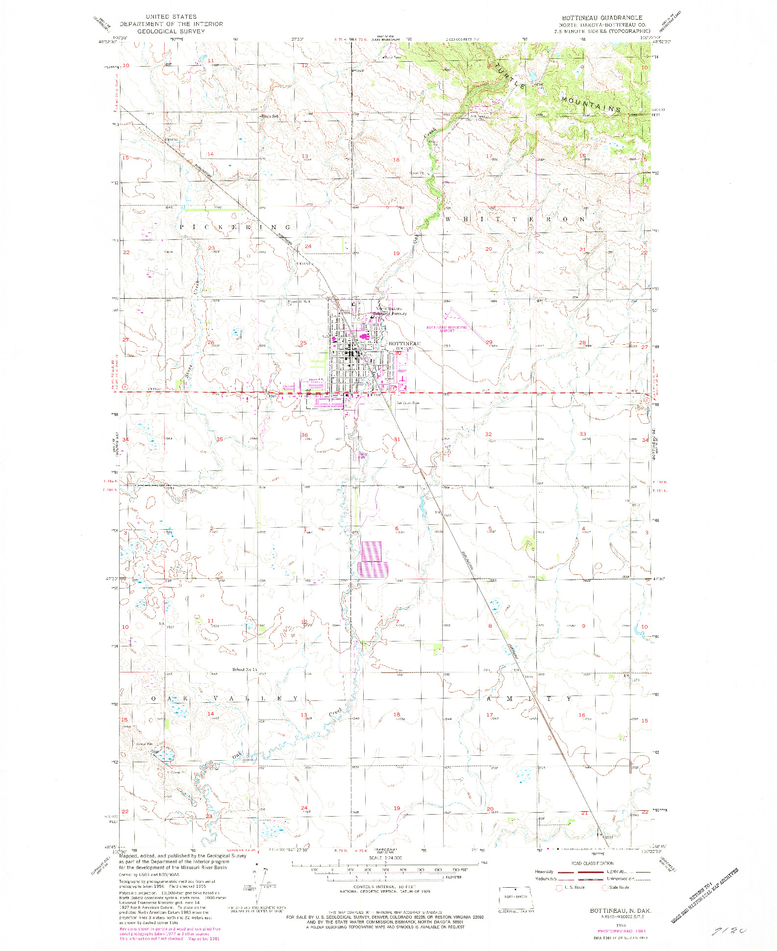 USGS 1:24000-SCALE QUADRANGLE FOR BOTTINEAU, ND 1955