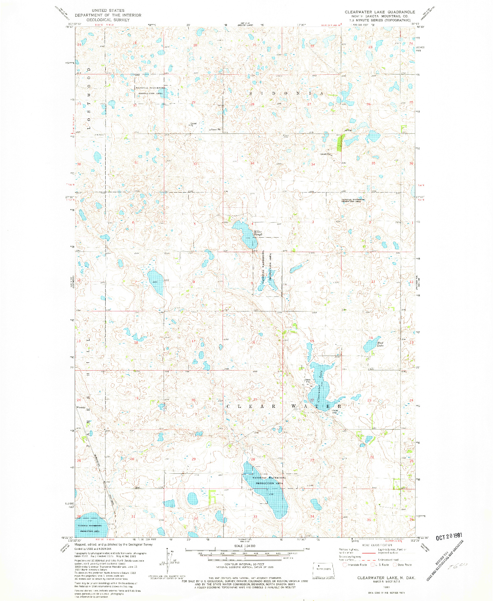 USGS 1:24000-SCALE QUADRANGLE FOR CLEARWATER LAKE, ND 1981