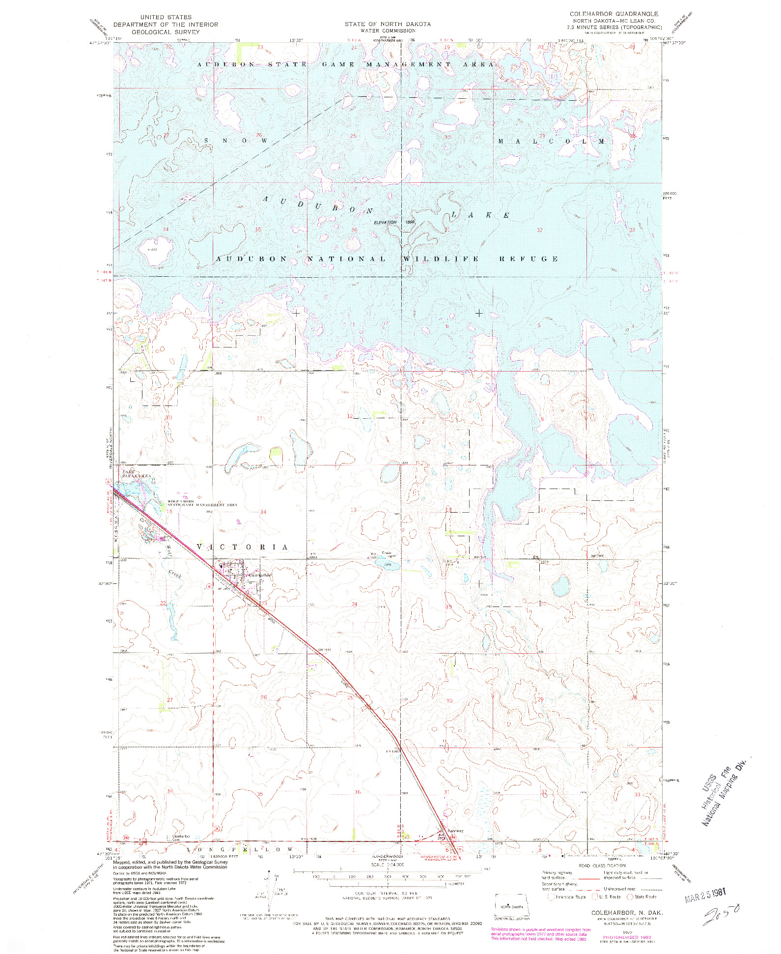 USGS 1:24000-SCALE QUADRANGLE FOR COLEHARBOR, ND 1972