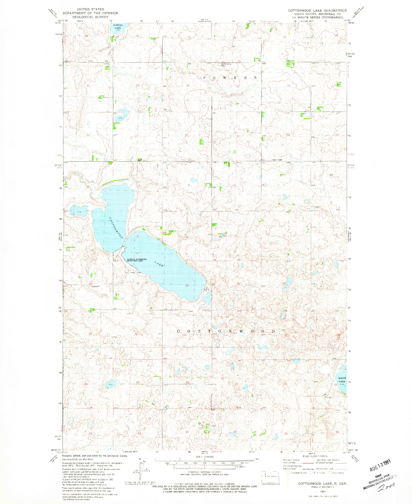 USGS 1:24000-SCALE QUADRANGLE FOR COTTONWOOD LAKE, ND 1981