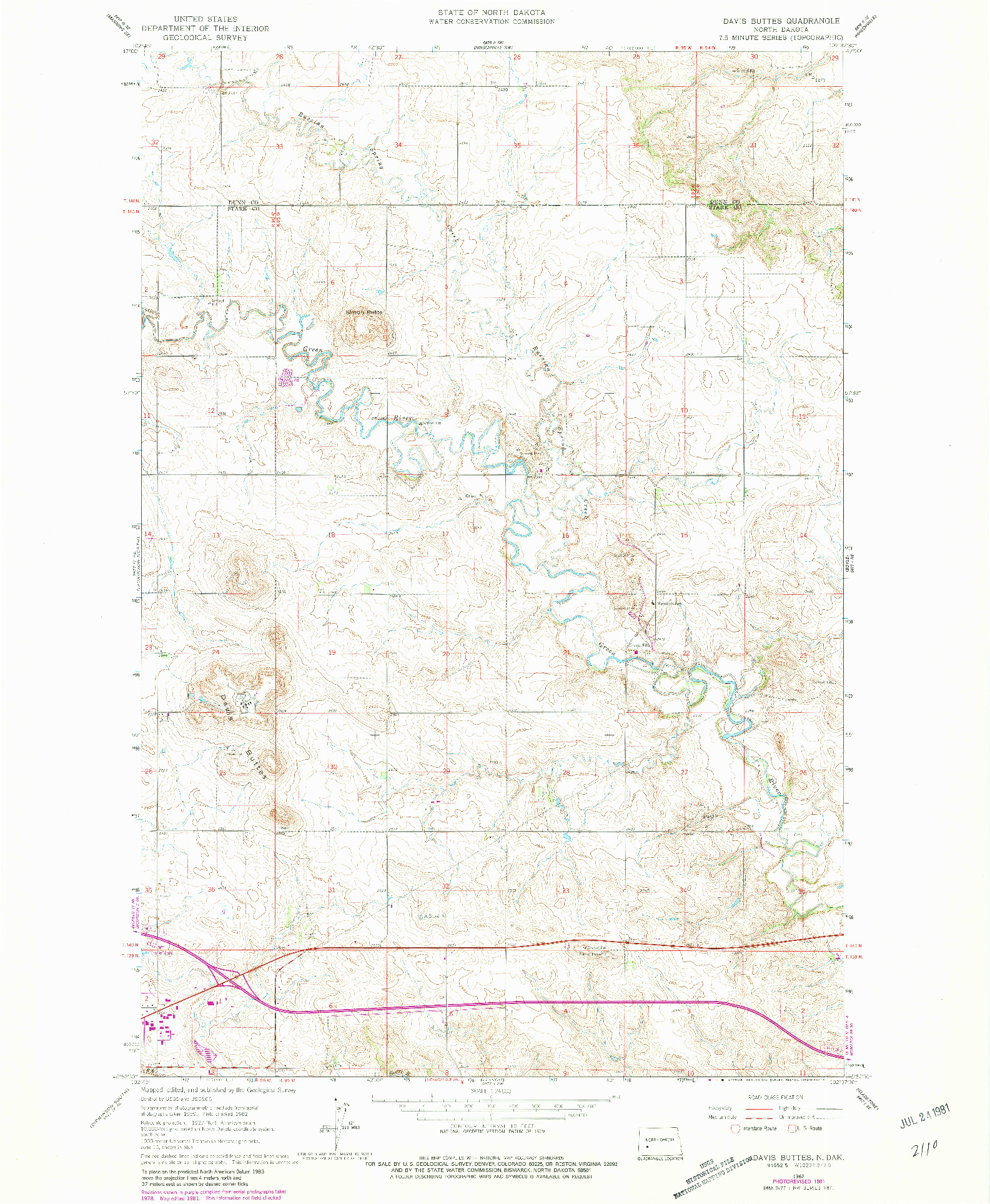 USGS 1:24000-SCALE QUADRANGLE FOR DAVIS BUTTES, ND 1962