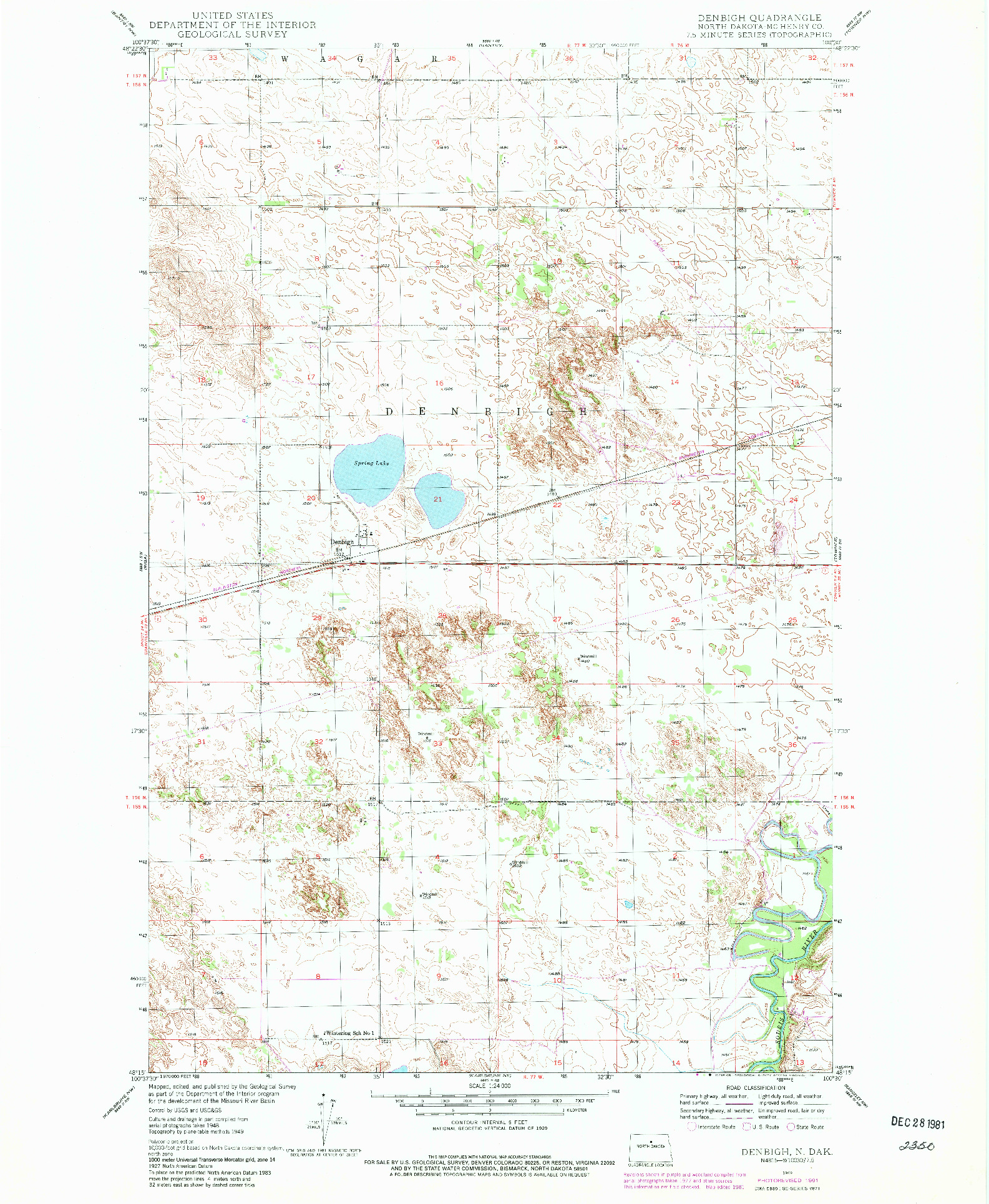 USGS 1:24000-SCALE QUADRANGLE FOR DENBIGH, ND 1949