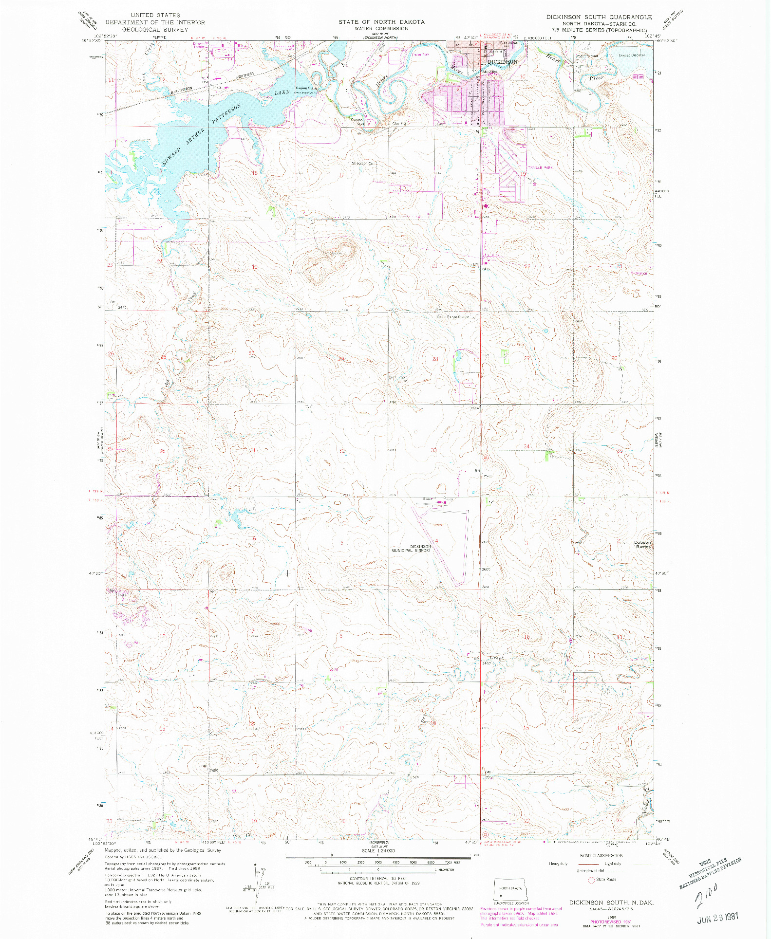 USGS 1:24000-SCALE QUADRANGLE FOR DICKINSON SOUTH, ND 1959