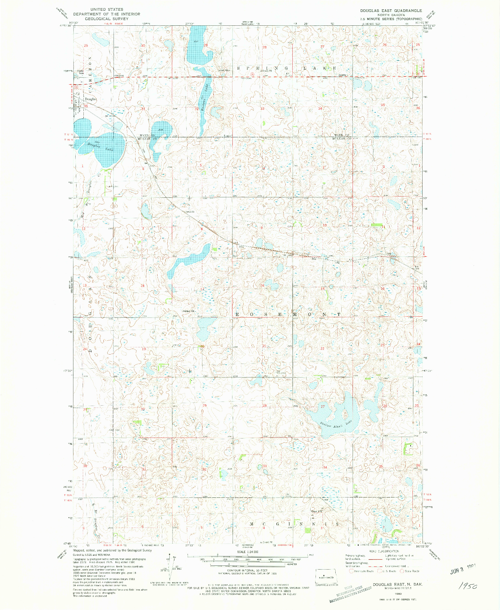 USGS 1:24000-SCALE QUADRANGLE FOR DOUGLAS EAST, ND 1980