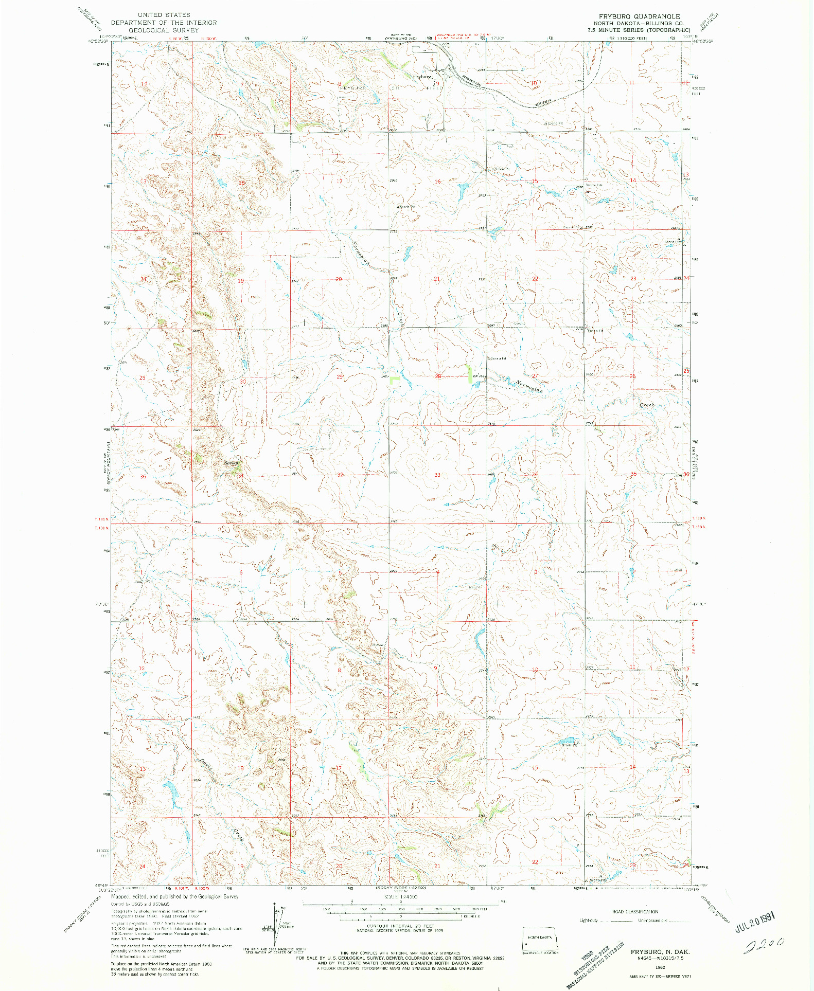 USGS 1:24000-SCALE QUADRANGLE FOR FRYBURG, ND 1962