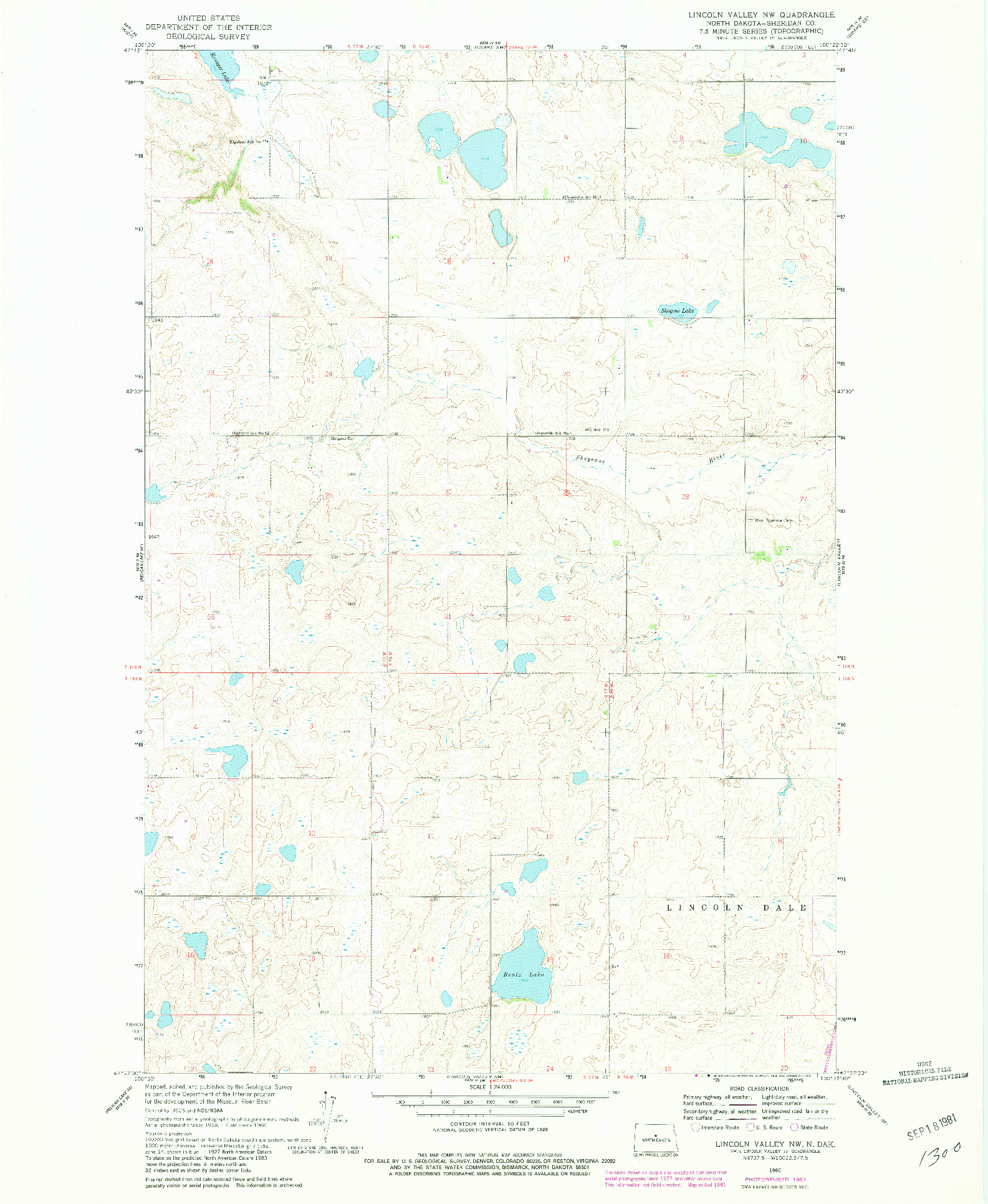 USGS 1:24000-SCALE QUADRANGLE FOR LINCOLN VALLEY NW, ND 1960