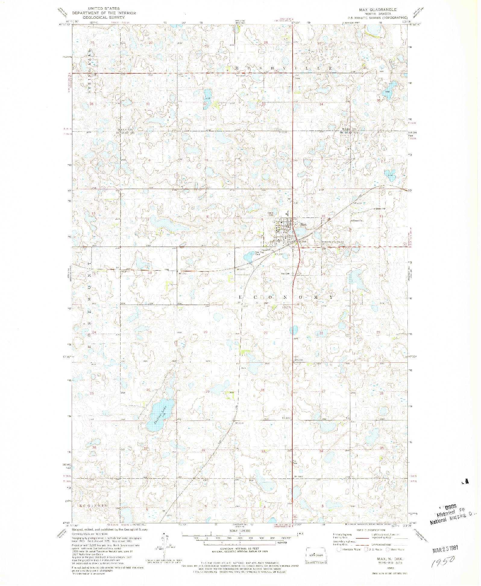 USGS 1:24000-SCALE QUADRANGLE FOR MAX, ND 1980