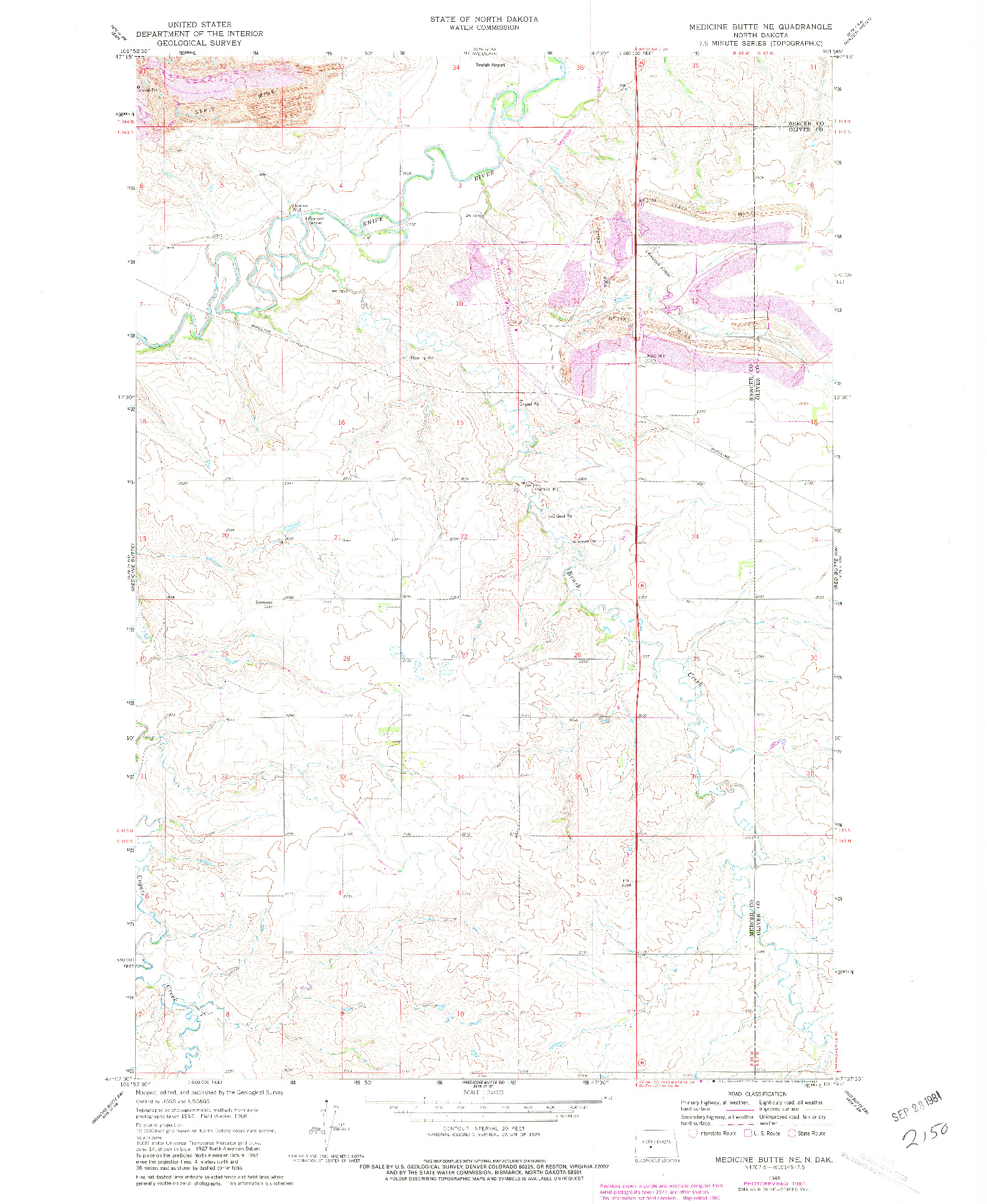 USGS 1:24000-SCALE QUADRANGLE FOR MEDICINE BUTTE NE, ND 1968