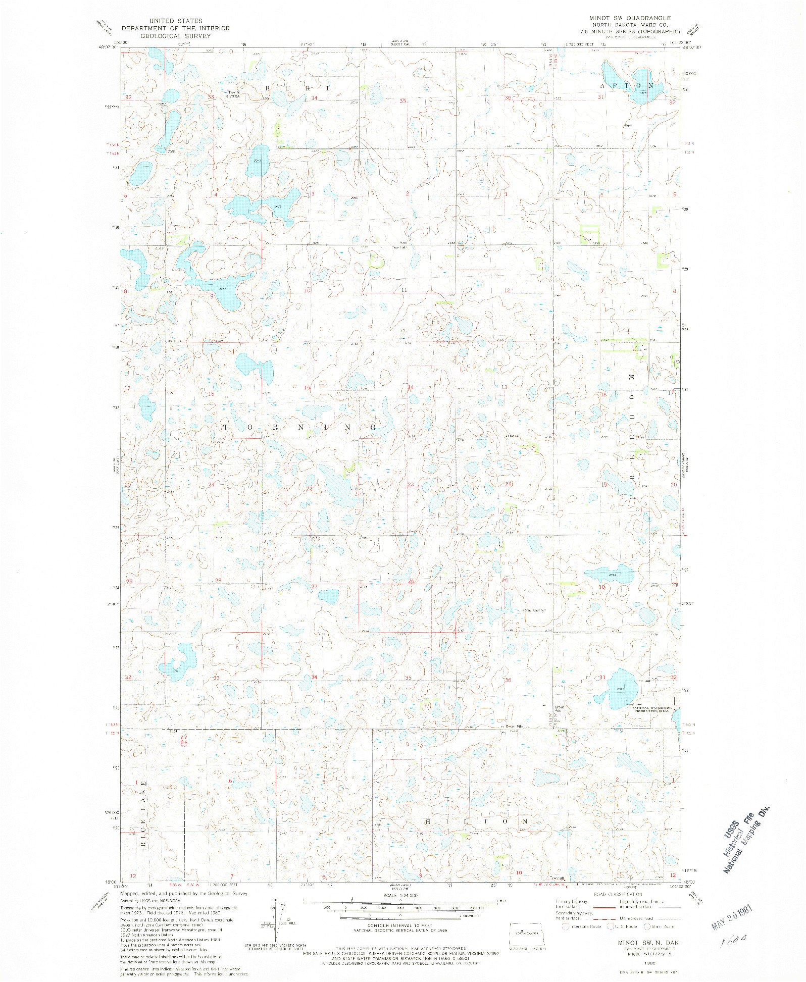 USGS 1:24000-SCALE QUADRANGLE FOR MINOT SW, ND 1980