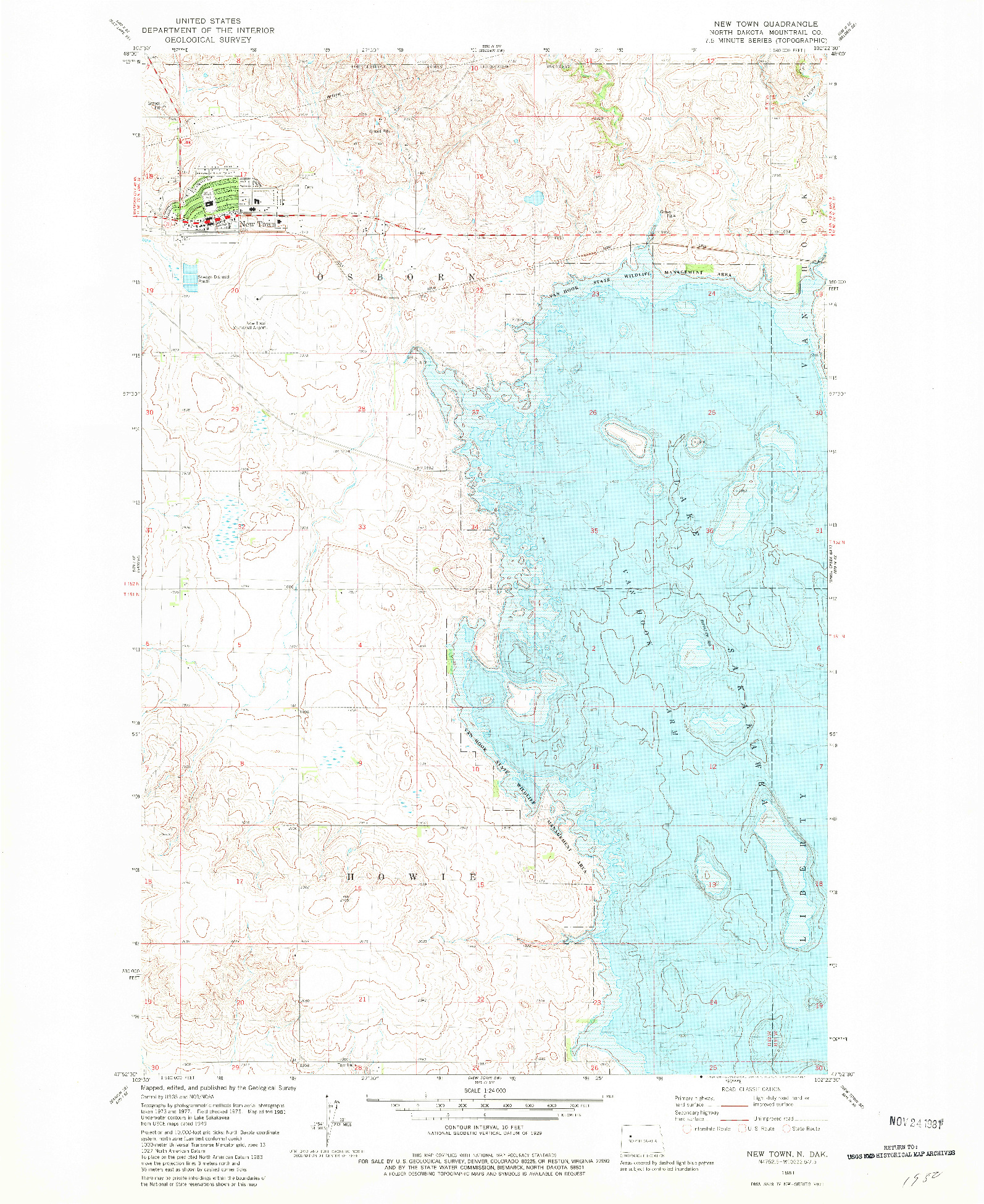 USGS 1:24000-SCALE QUADRANGLE FOR NEW TOWN, ND 1981
