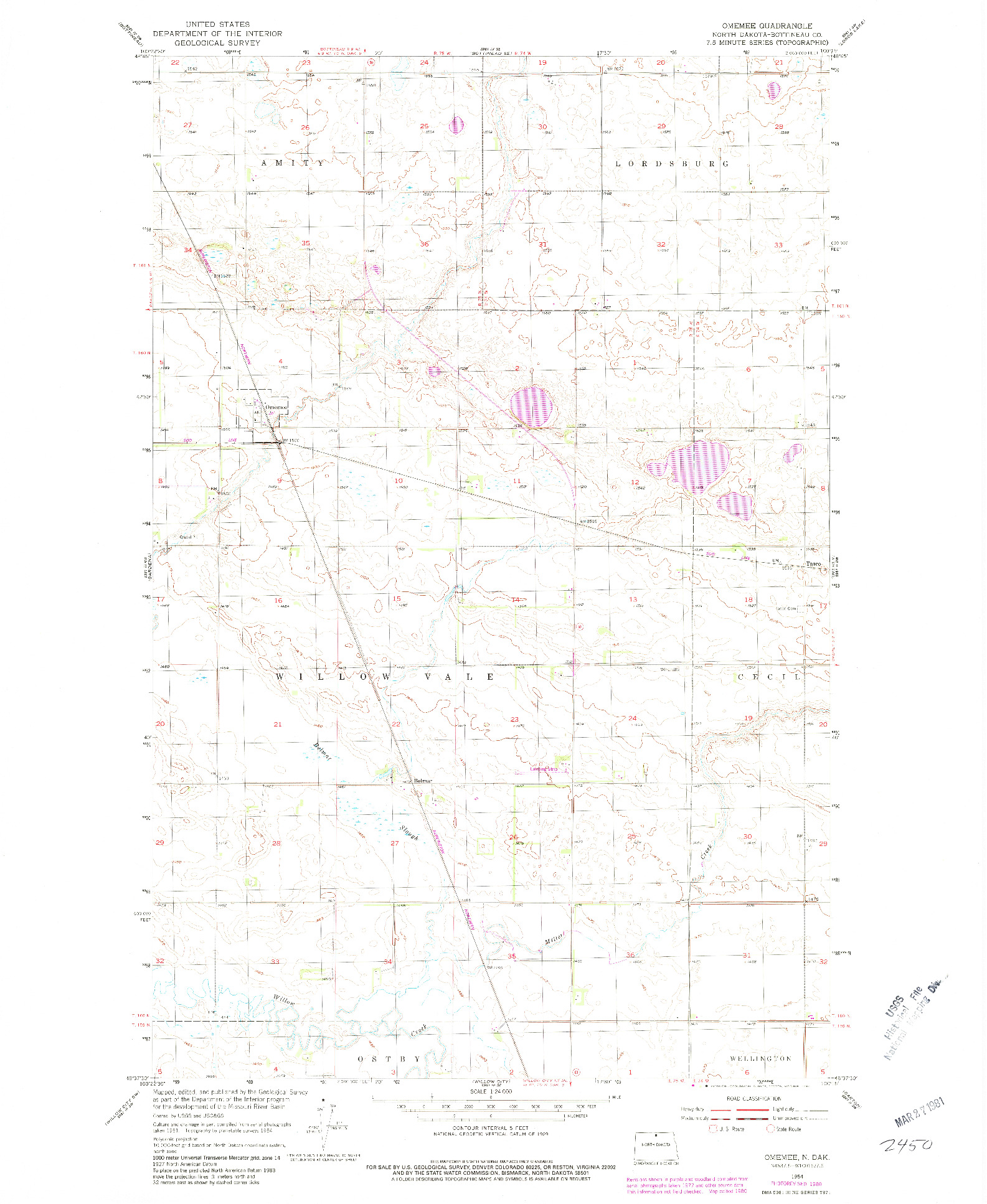 USGS 1:24000-SCALE QUADRANGLE FOR OMEMEE, ND 1954