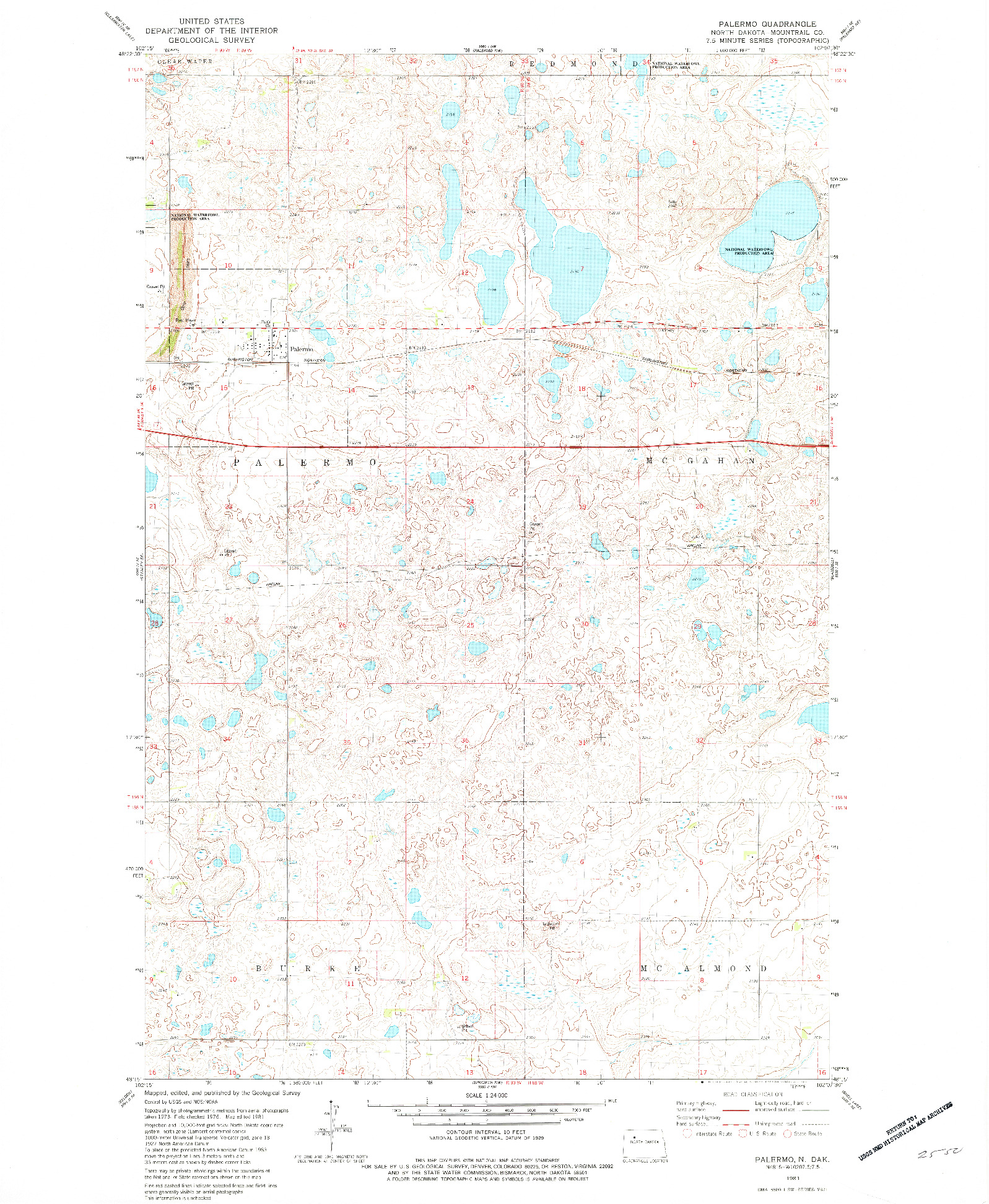 USGS 1:24000-SCALE QUADRANGLE FOR PALERMO, ND 1981