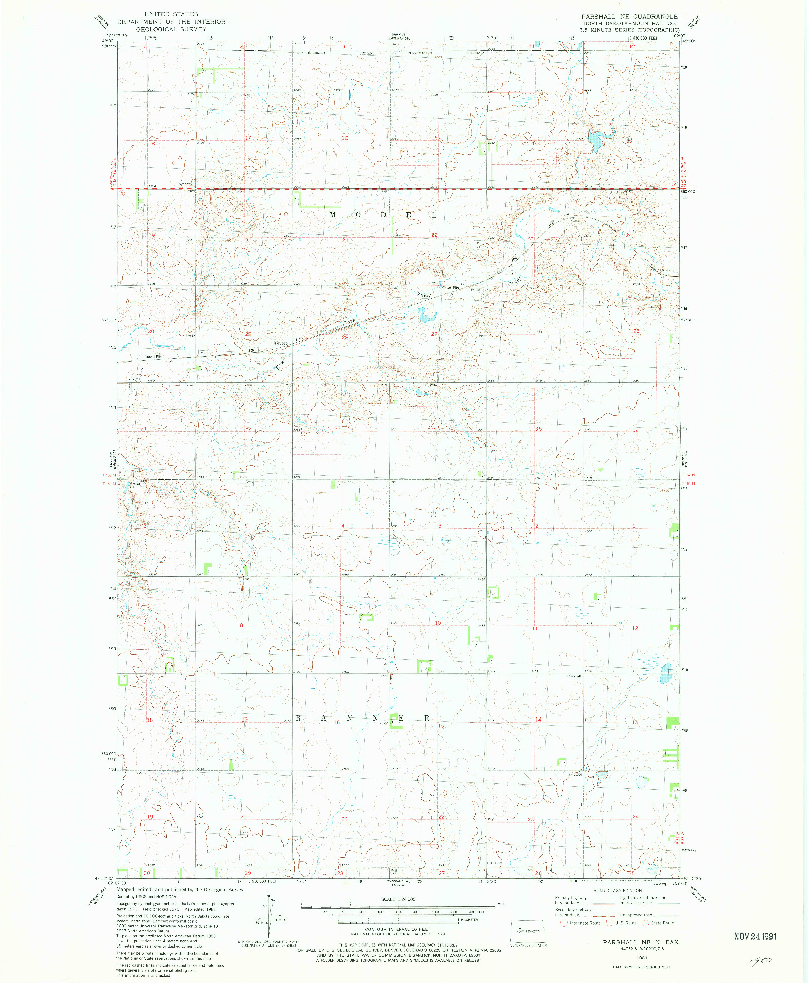 USGS 1:24000-SCALE QUADRANGLE FOR PARSHALL NE, ND 1981
