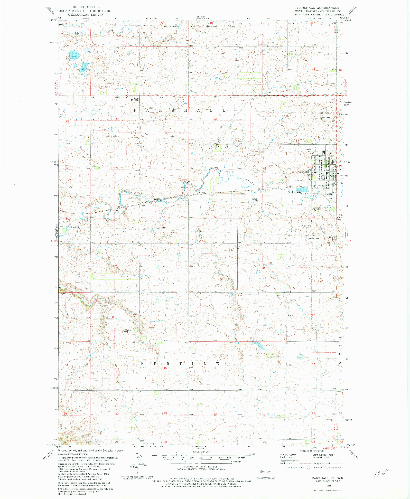USGS 1:24000-SCALE QUADRANGLE FOR PARSHALL, ND 1981