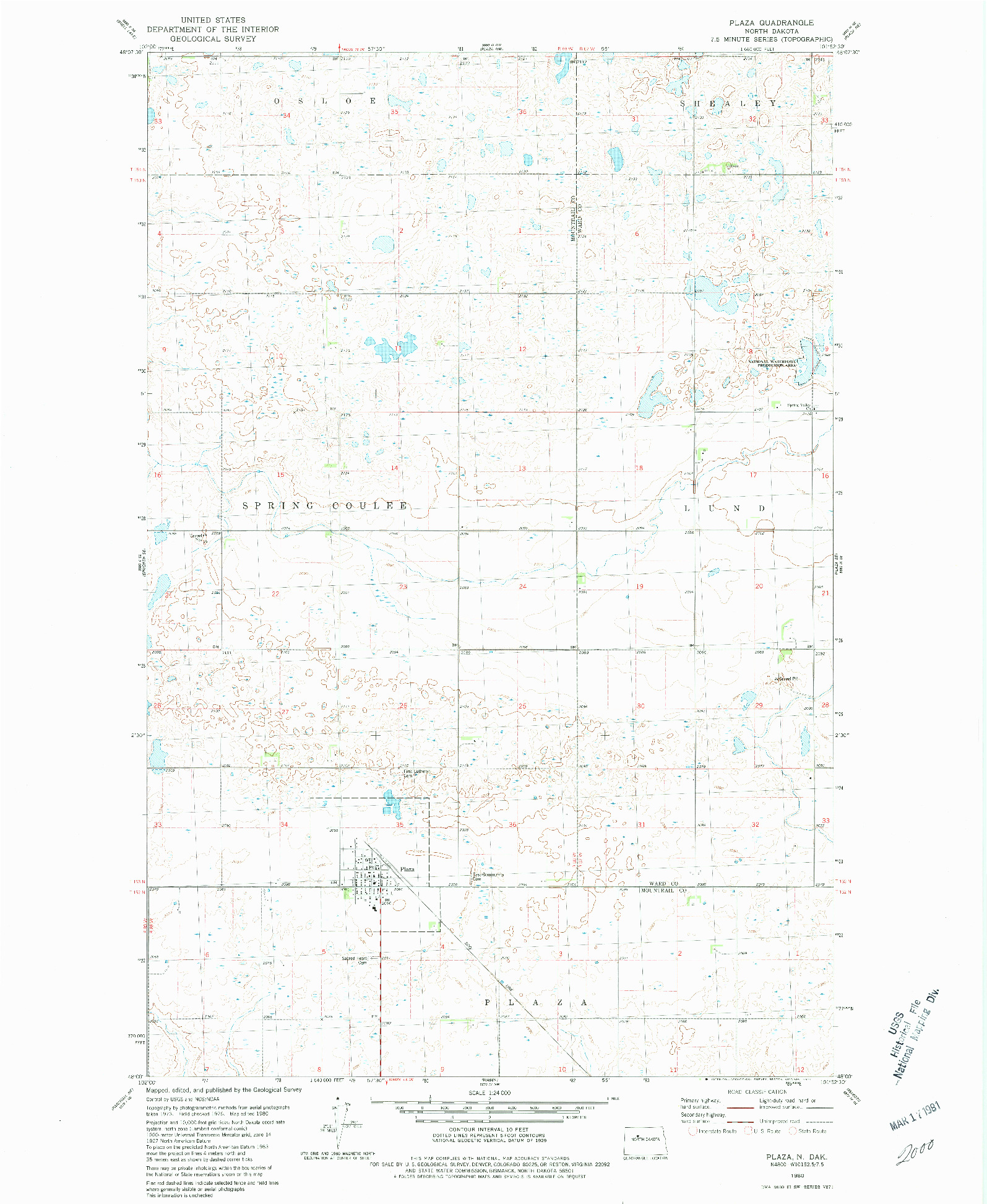 USGS 1:24000-SCALE QUADRANGLE FOR PLAZA, ND 1980