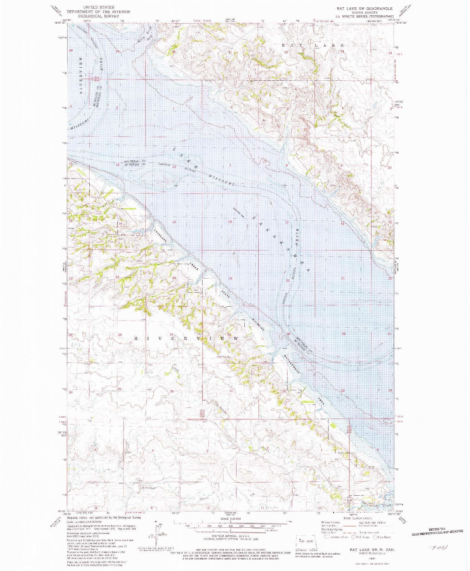 USGS 1:24000-SCALE QUADRANGLE FOR RAT LAKE SW, ND 1981