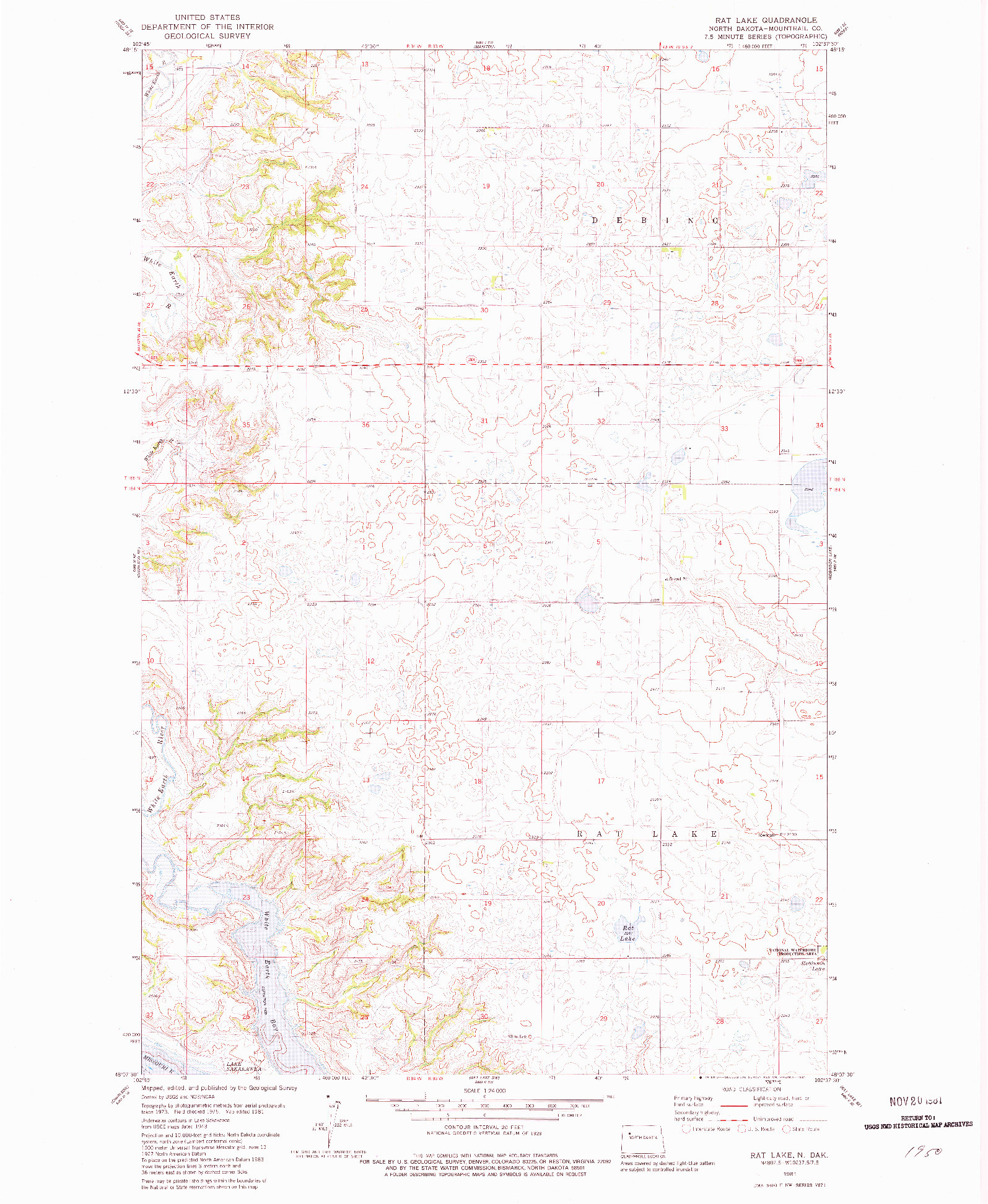 USGS 1:24000-SCALE QUADRANGLE FOR RAT LAKE, ND 1981